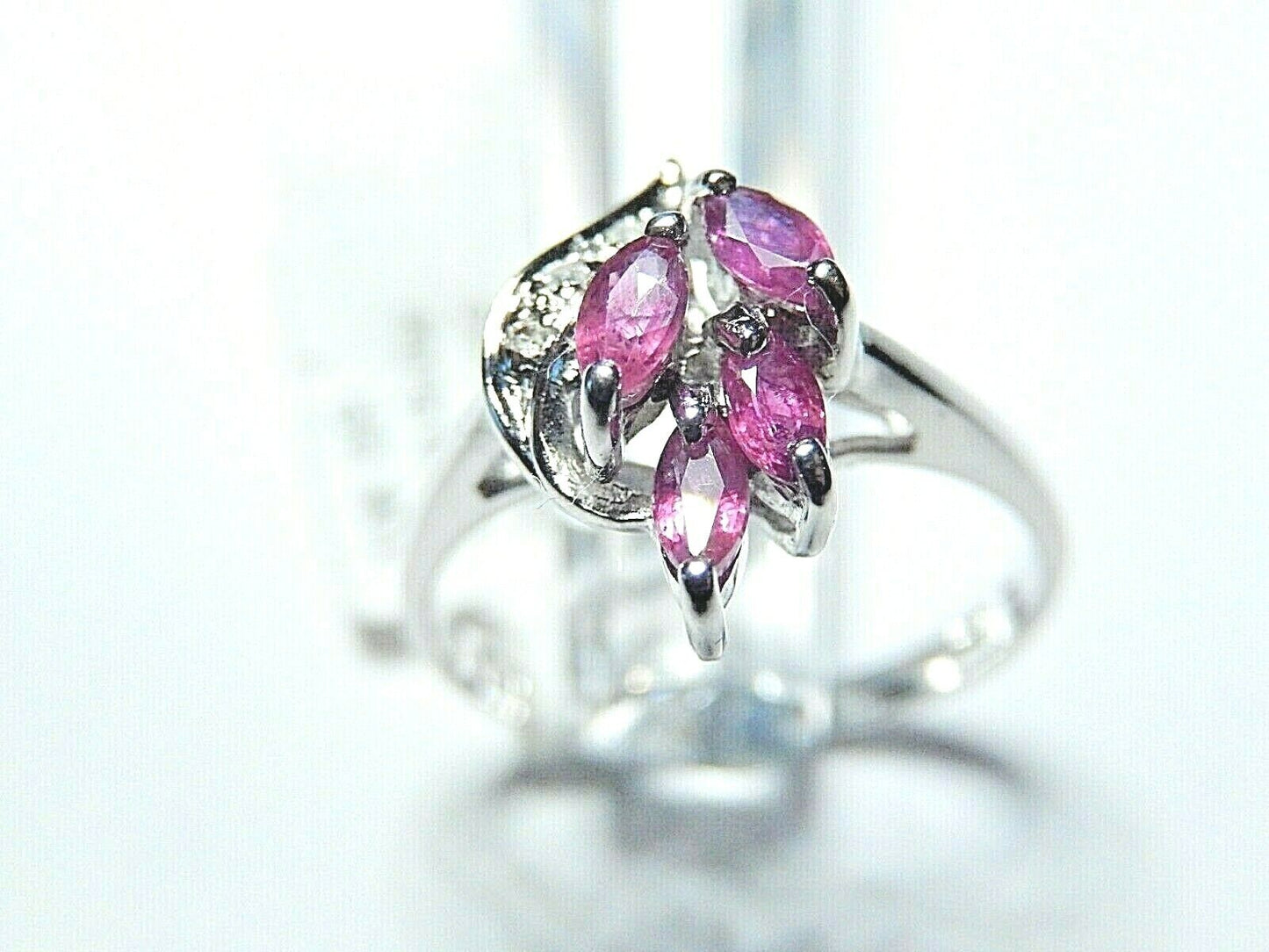 *NWT* 10k White Gold SUPER CUTE Marquise Ruby And Diamond Ring Size 6.5