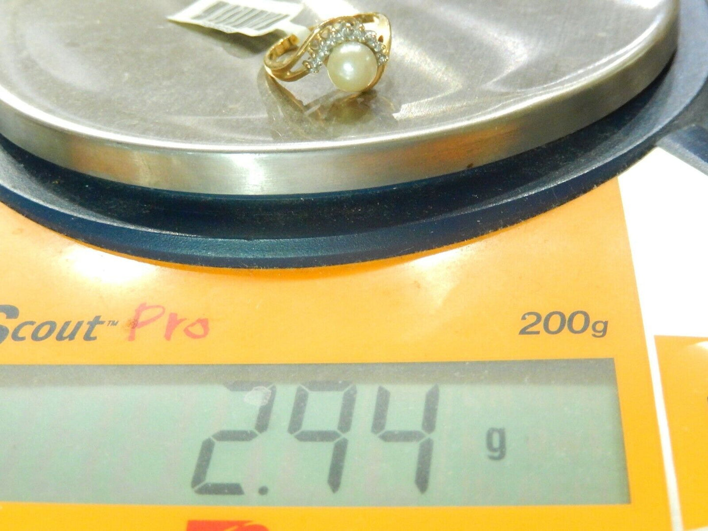 *VINTAGE* Gorgeous 14k Yellow Gold Natural 6.5mm White Pearl & Diamond Ring Sz 6