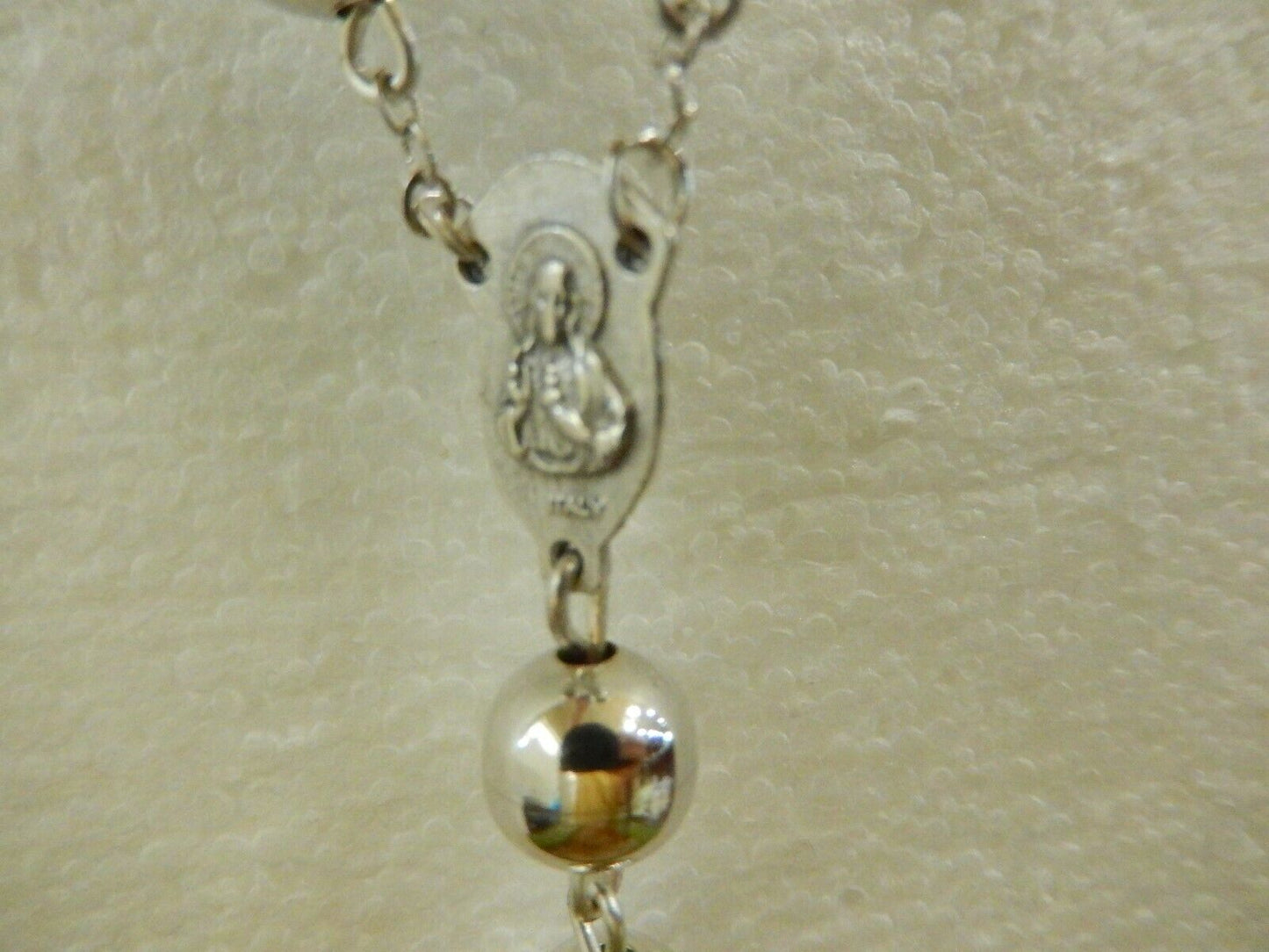 LARGE 30" VINTAGE Italian 10mm Sterling Silver Bead Rosary Prayer Necklace Rare