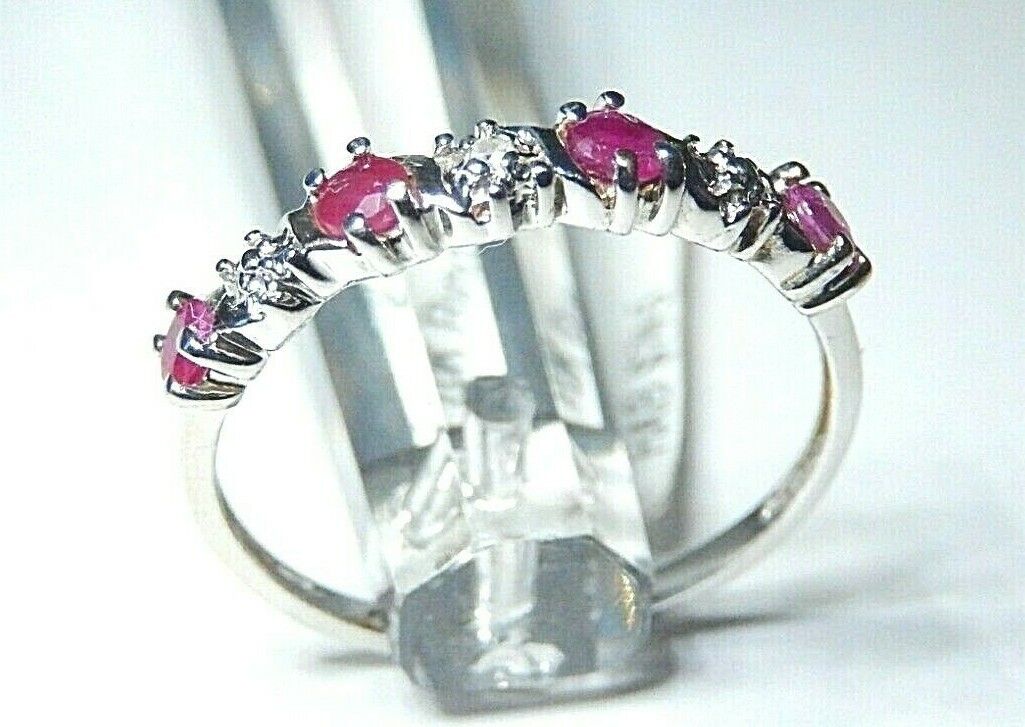*NWT* 10k White Gold Ruby And Diamond Band Ring Size 6.25
