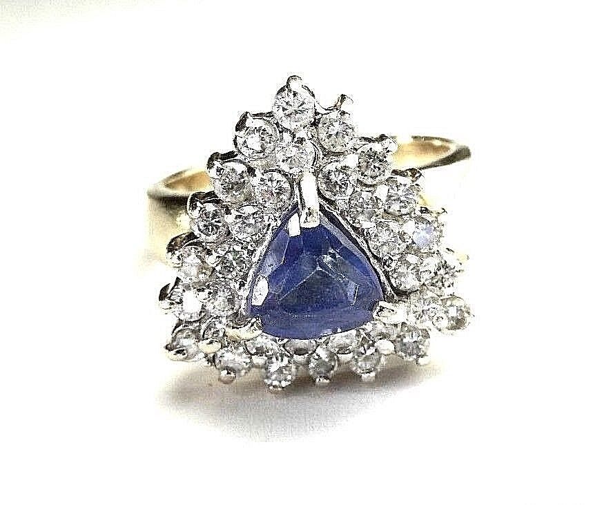 VINTAGE 2.50 CT Natural Tanzanite & Natural Diamond Ring 14K Yellow Gold Sz5.25