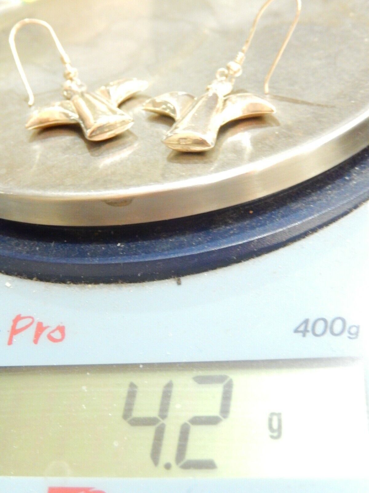 *VINTAGE* STERLING SILVER DANGLE PUFFED ANGEL EARRINGS 1 1/8" x 1"