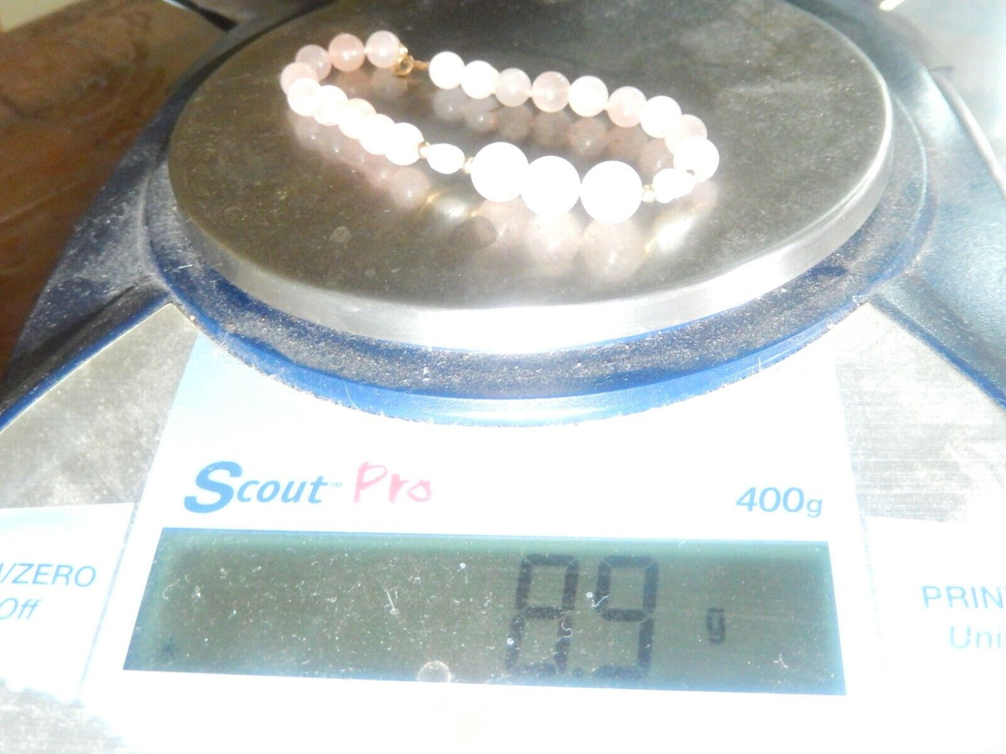 *VINTAGE* 14K Yellow Gold Beads Rose Quartz Rice Pearl Rose Quartz Bracelet 7"