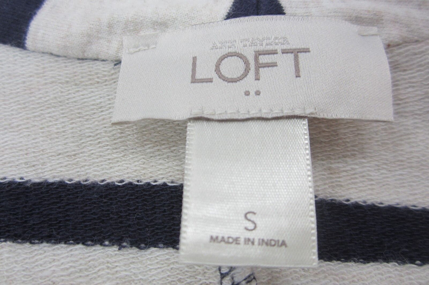 *MINT* Ann Taylor LOFT Beige/Navy Stripe Cotton Cardigan Size Small EUC