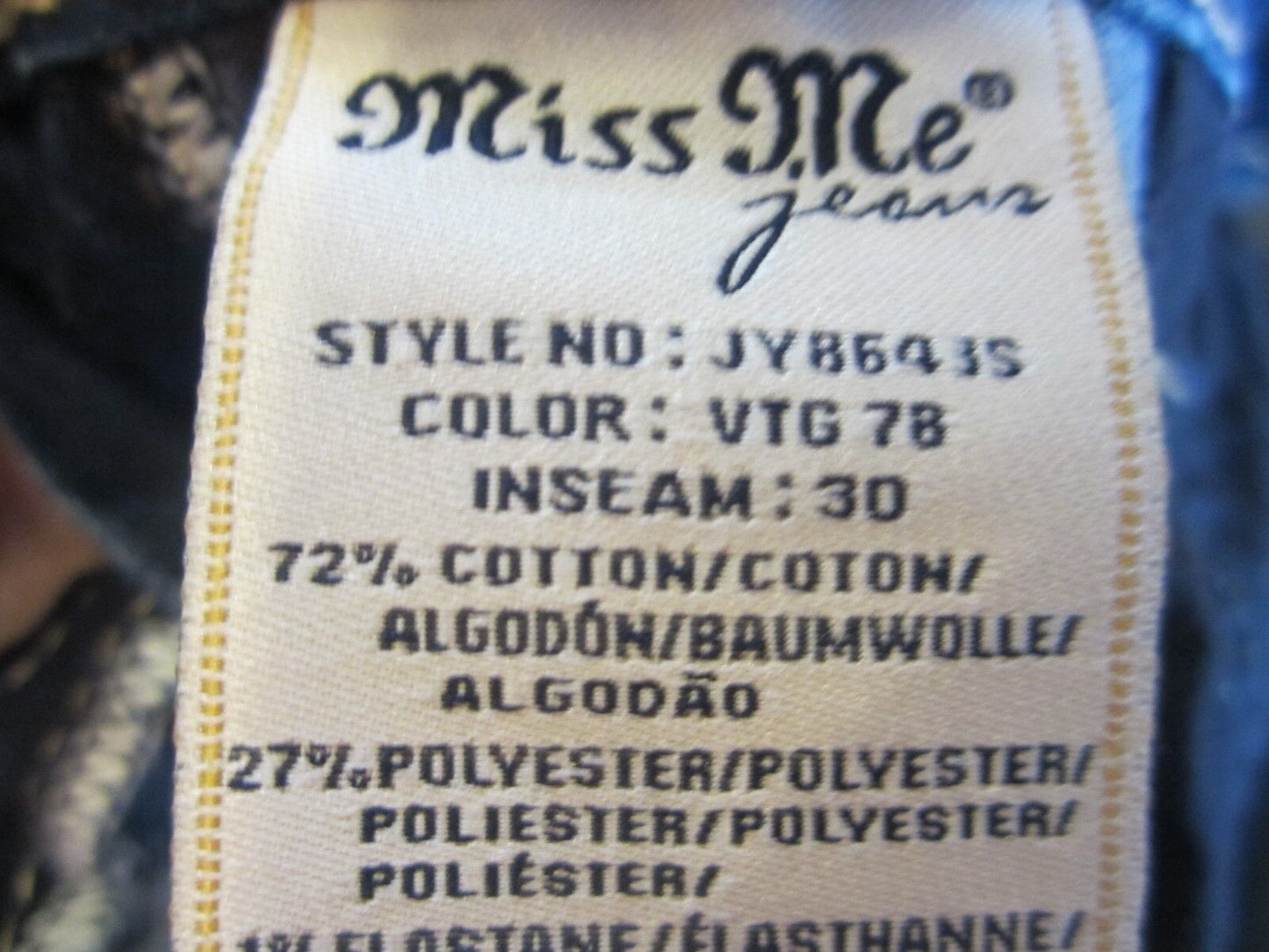 NWT MISS ME Signature Skinny Cut Stretch Jeans Vintage Blue 27 x 30