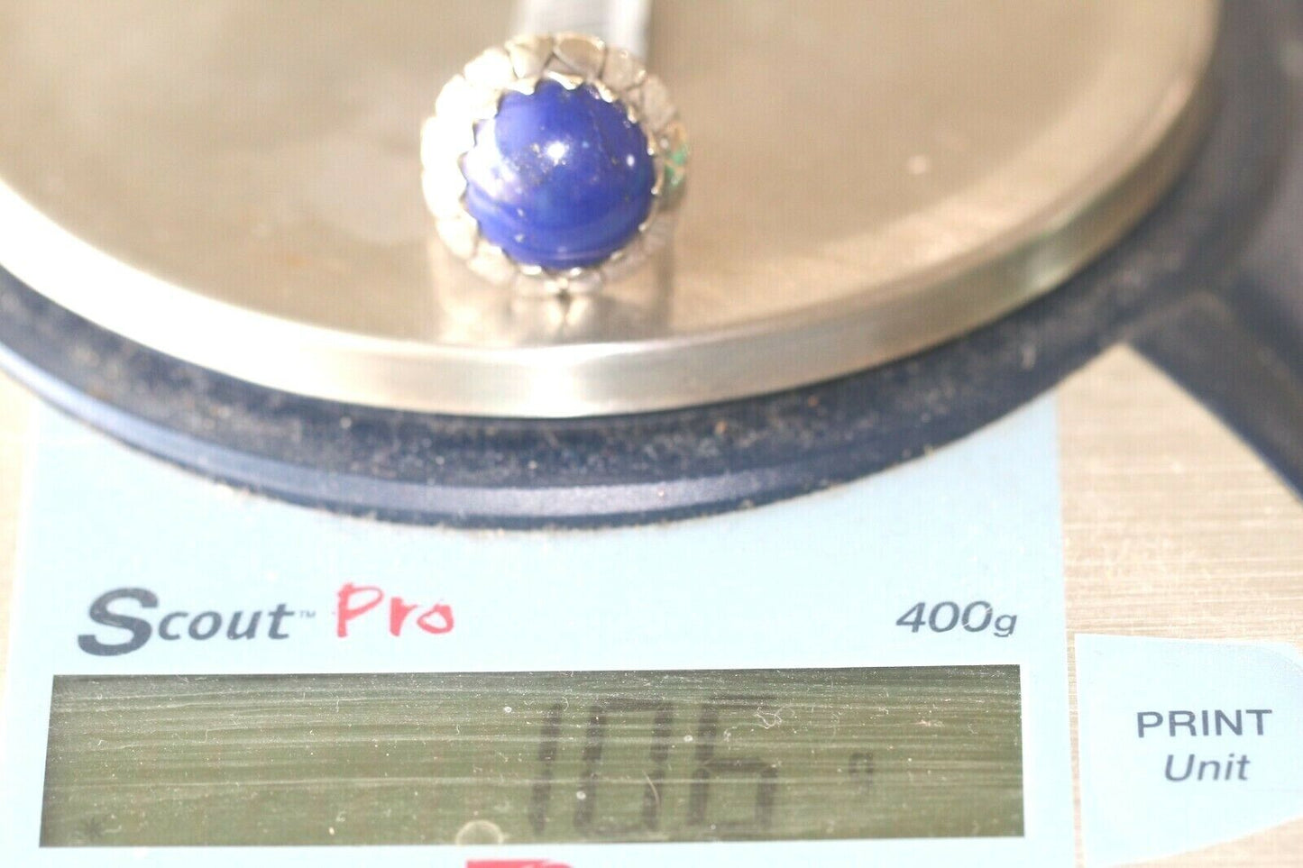 *VINTAGE* SIGNED STERLING SILVER MEXICO LAPIS LAZULI LARGE DOME RING SIZE 9
