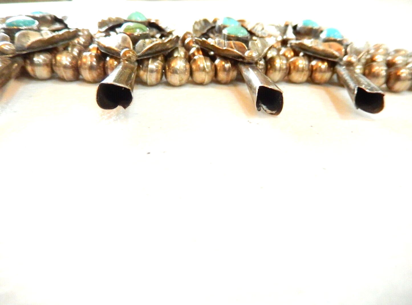 NATIVE AMERICAN Navajo Turquoise Sterling Silver Squash Blossom Necklace 30"