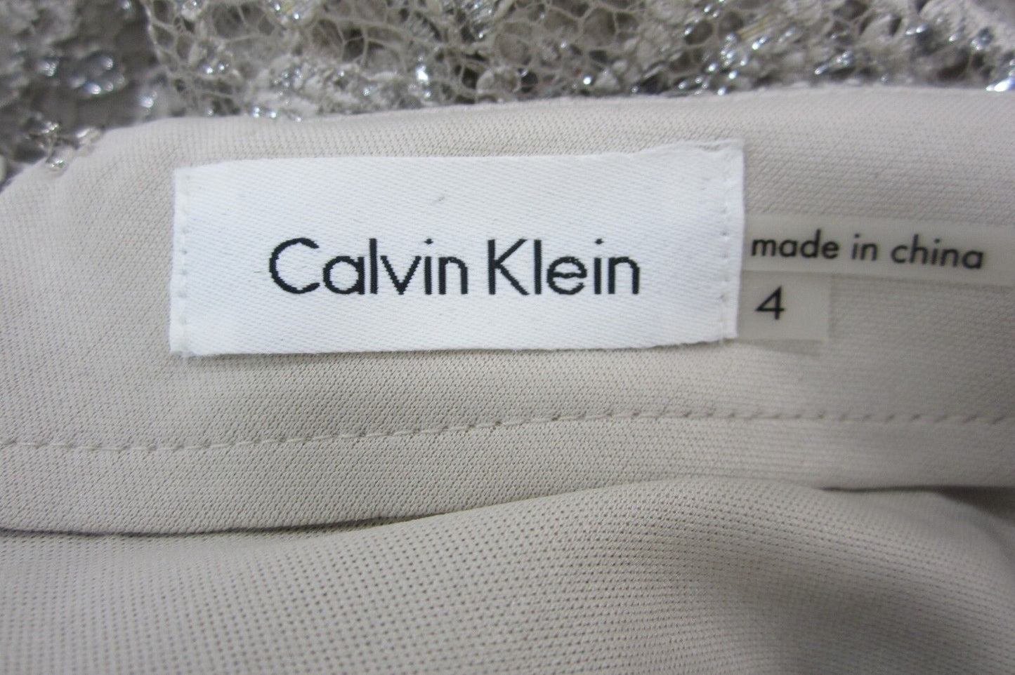 NWT CALVIN KLEIN COLLECTION Lace Dress Silver with Silver Metalic Thread Siz 4
