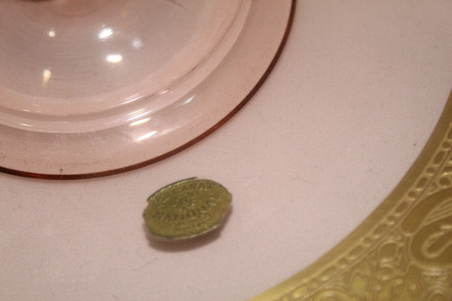 *RARE* Pink Glass Vintage National Warranted 22 Karat Gold Serving Platter 11"