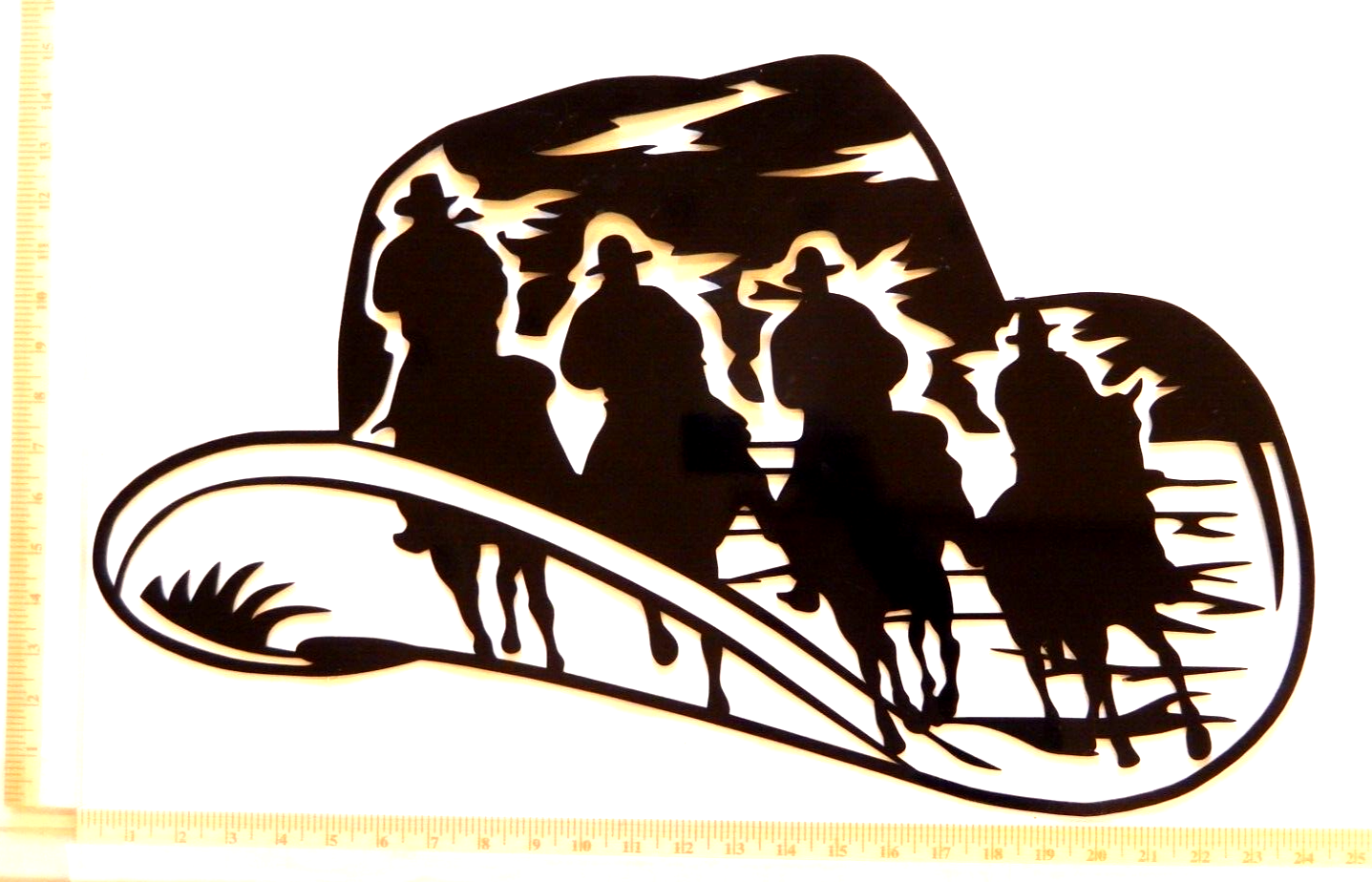 ~NEW~ 14ga. - LARGE " COWBOY HAT WITH HORSES" Metal Wall Art - 24" x 15"