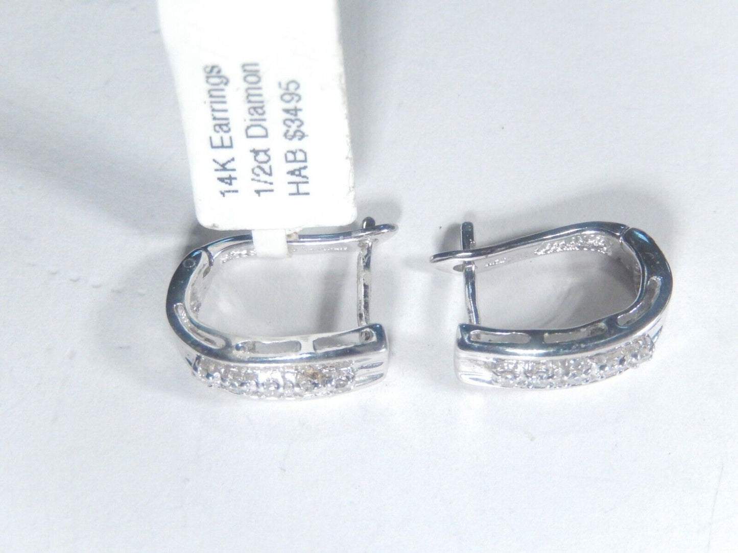 14K White Gold .50CT NATURAL ROUND &BAGUETTES DIAMOND CLUSTER EARRINGS