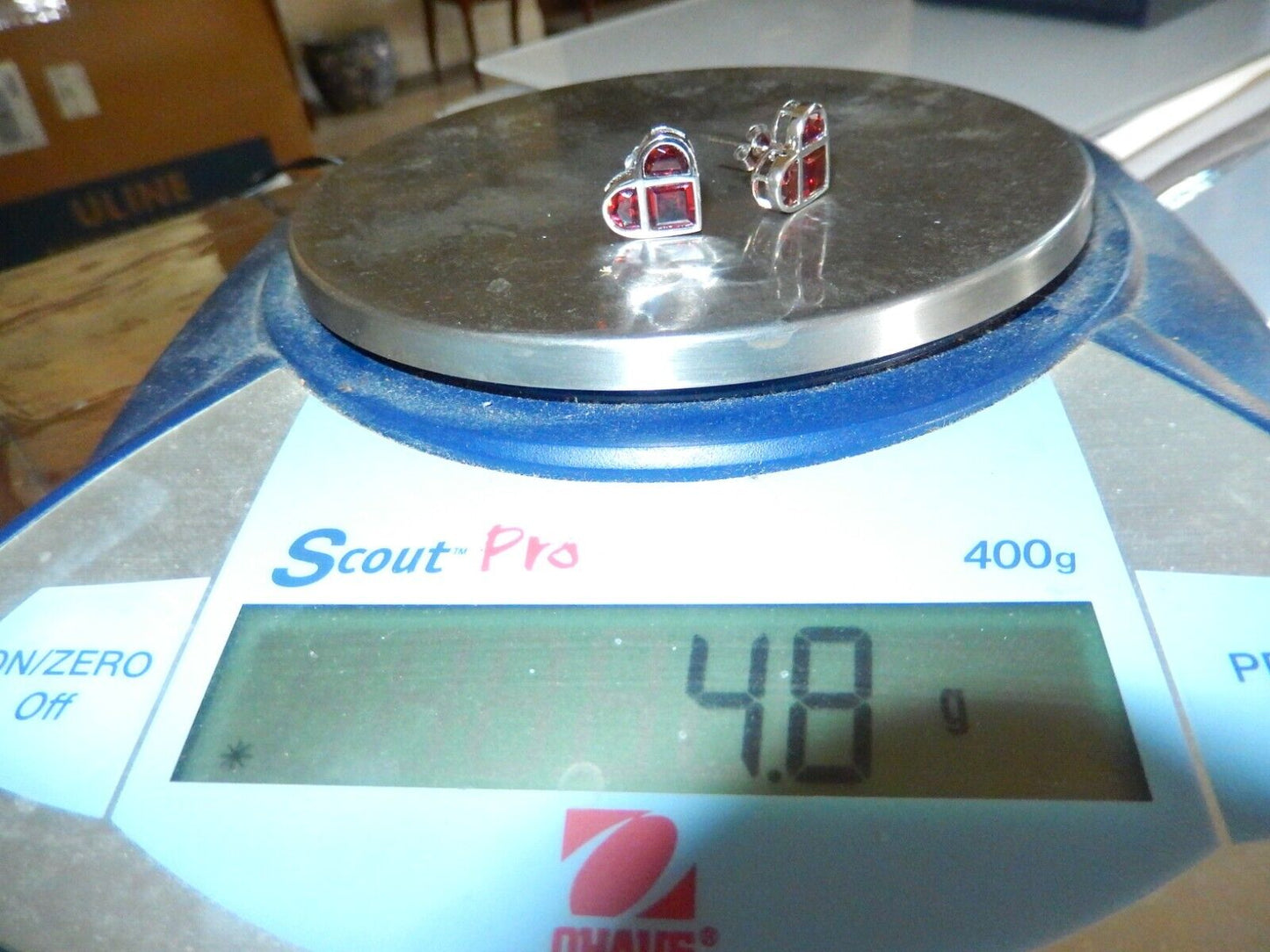 Solid 14K White Gold 4.0 CT Red Garnet Heart Shape Women's Earrings 5/8" x 1/2"