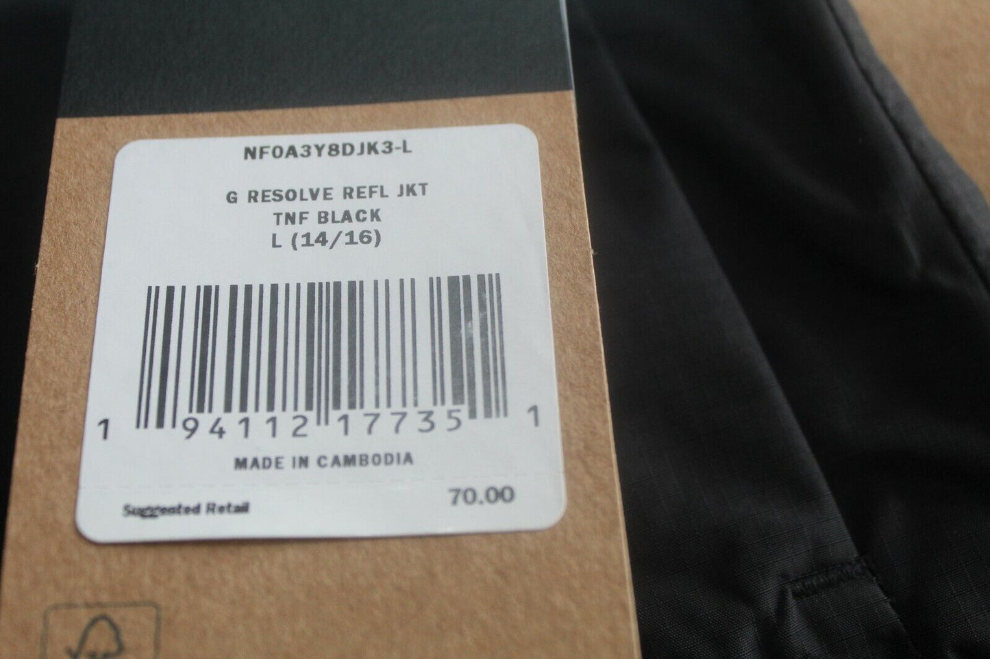 *NWT* $70. North Face Resolve Reflective Girls Black Rain Jacket HyVent Hood LG