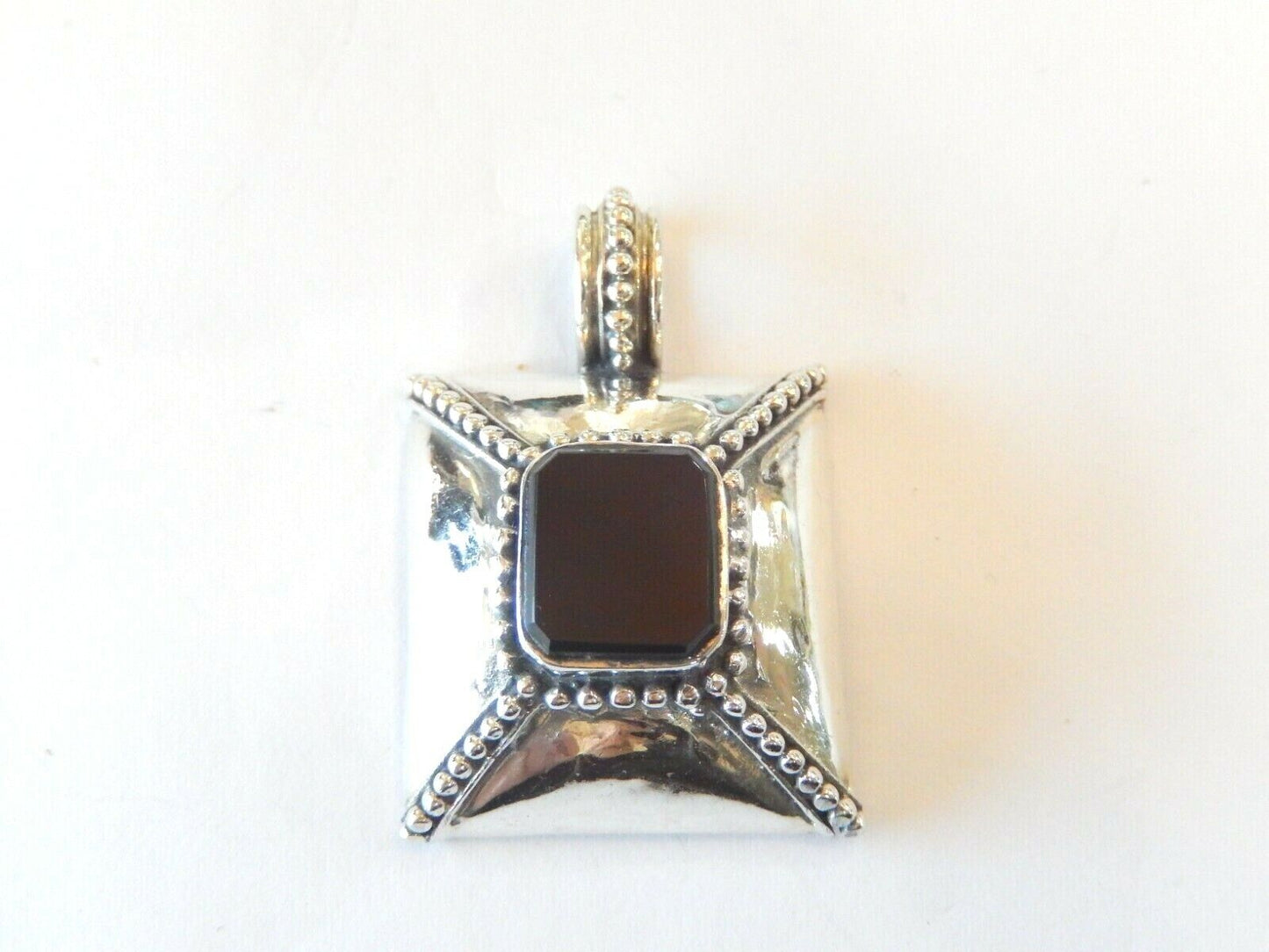 *VINTAGE* 925 Sterling Silver Real Large Black Onyx Gemstone Pendant