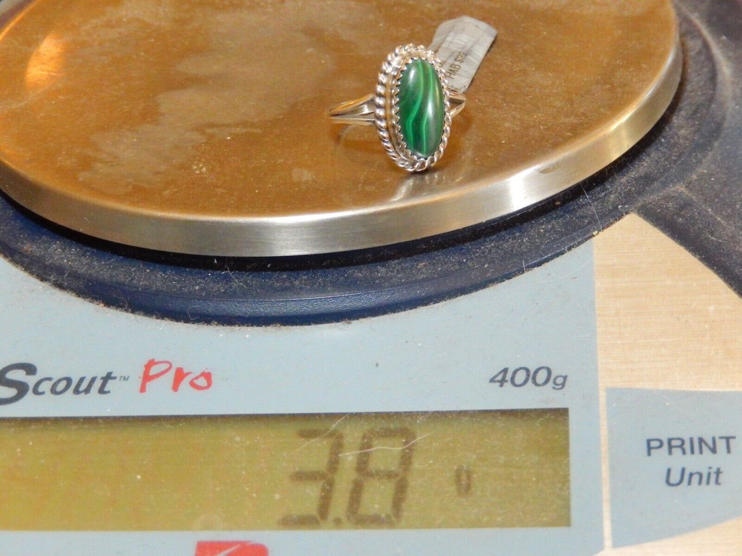 *VINTAGE* Native American Sterling Silver Green Malachite Ring Signed SB sz 8