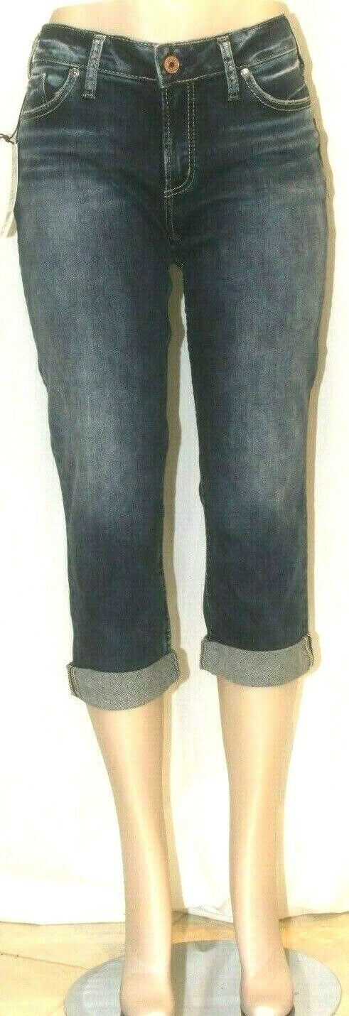 *NWT* $74. Silver Jeans Co. Women's Suki Curvy Fit Mid Rise Capri Jeans Sz 24