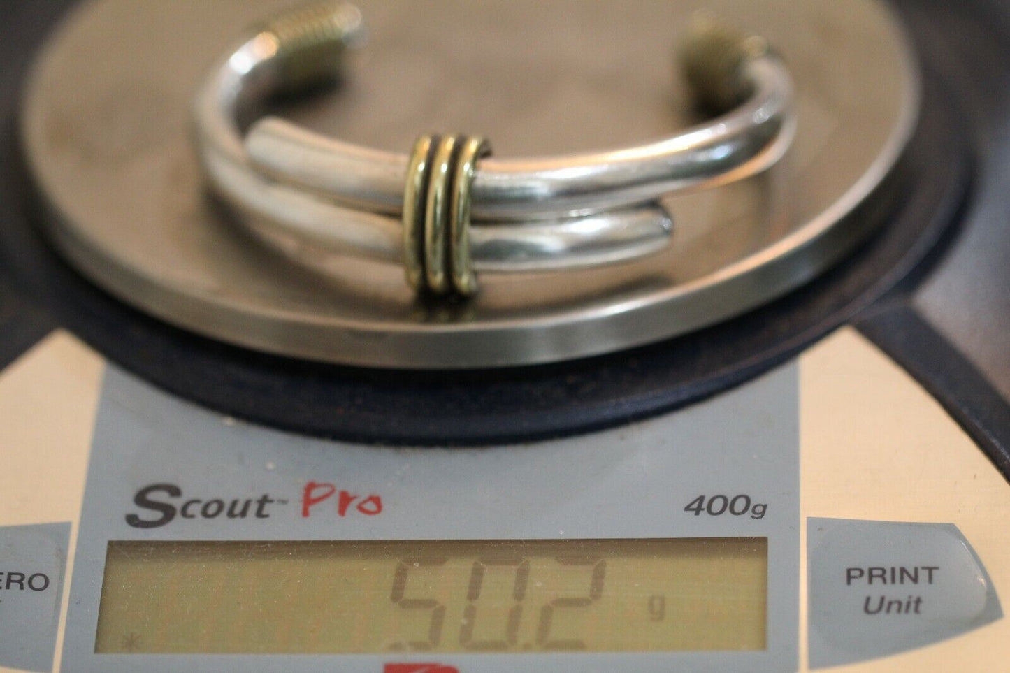*VINTAGE* Sterling Silver & Gold Fill TAXCO MEXICO MODERNIST Cuff Bracelet