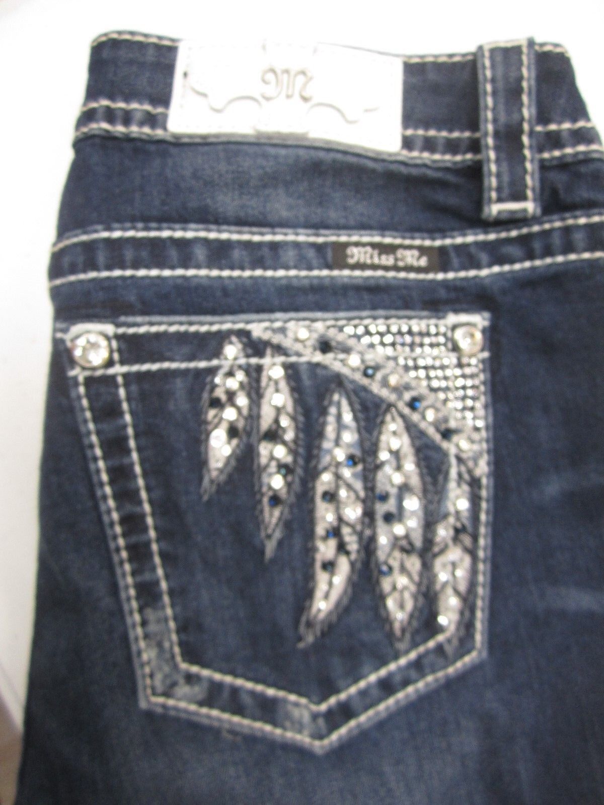 NWT Miss Me Cute Feather Bling Skinny Jeans M8986S SIZE 27x30