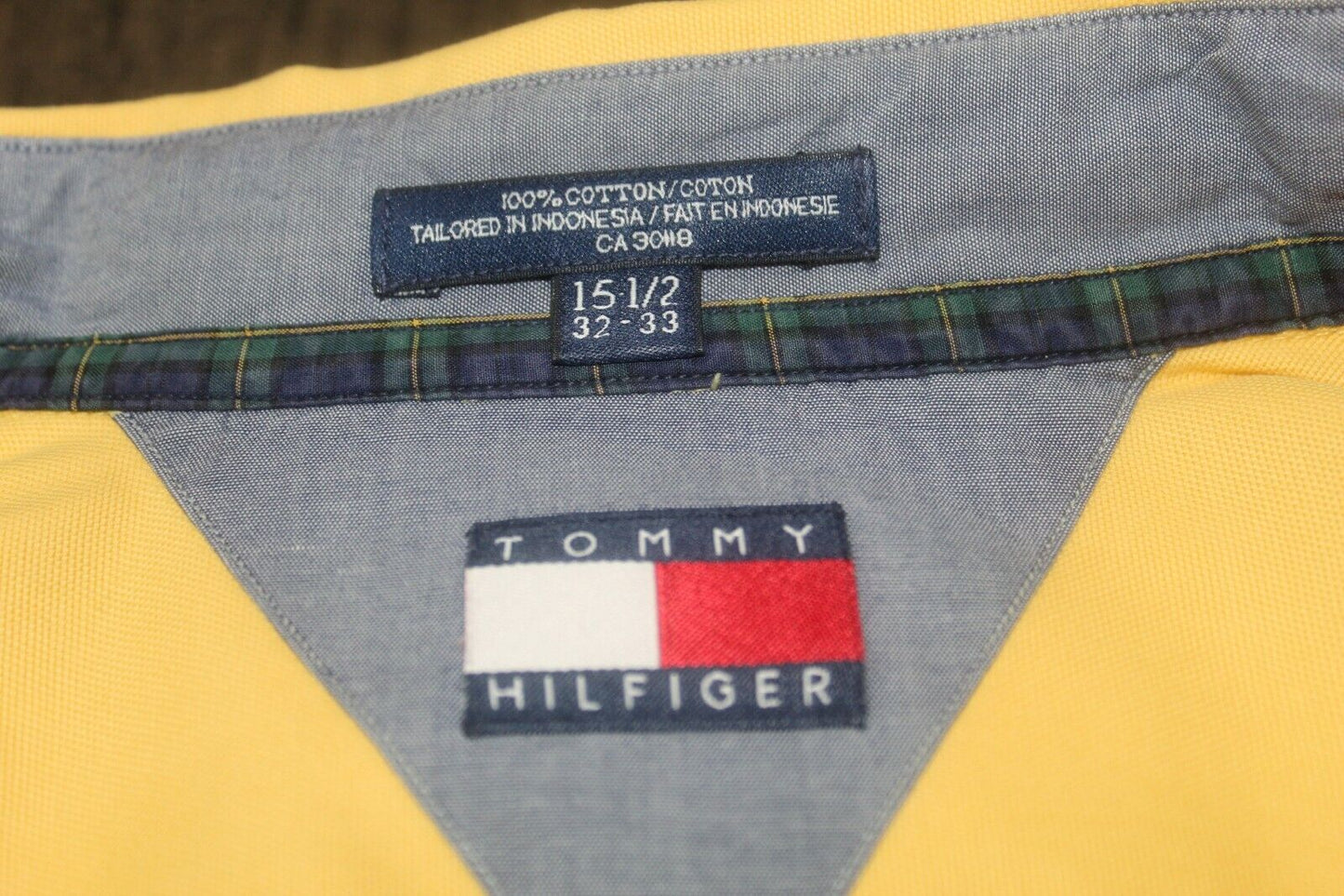 Tommy Hilfiger Men's Logo Yellow Long Sleeve Button Down Shirt 15 1/2 32-33
