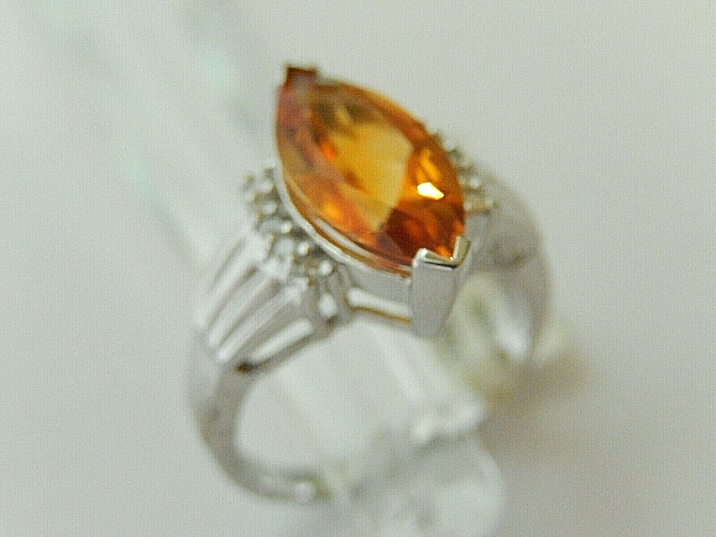 14K White Gold 3CT Natural Yellow Citrine and Diamond Cocktail Ring Sz 7