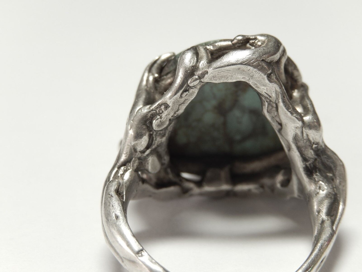 Vintage Sterling Silver Southwestern Tribal Handmade Turquoise Ring Size 8.25
