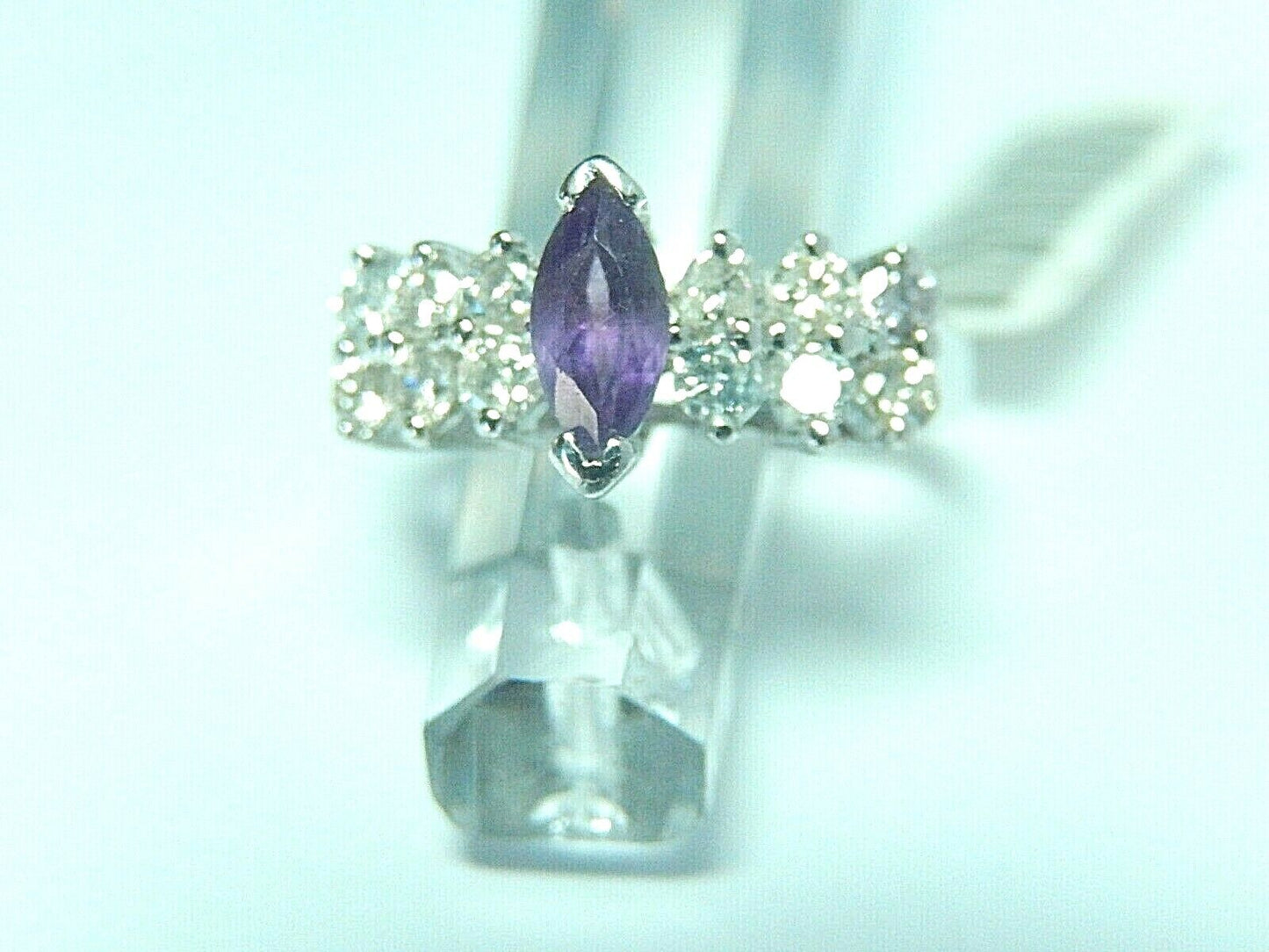 *VINTAGE* 14k White Gold 1/3ct Natural Amethyst & 1/2ct Natural VS Diamonds Sz 6