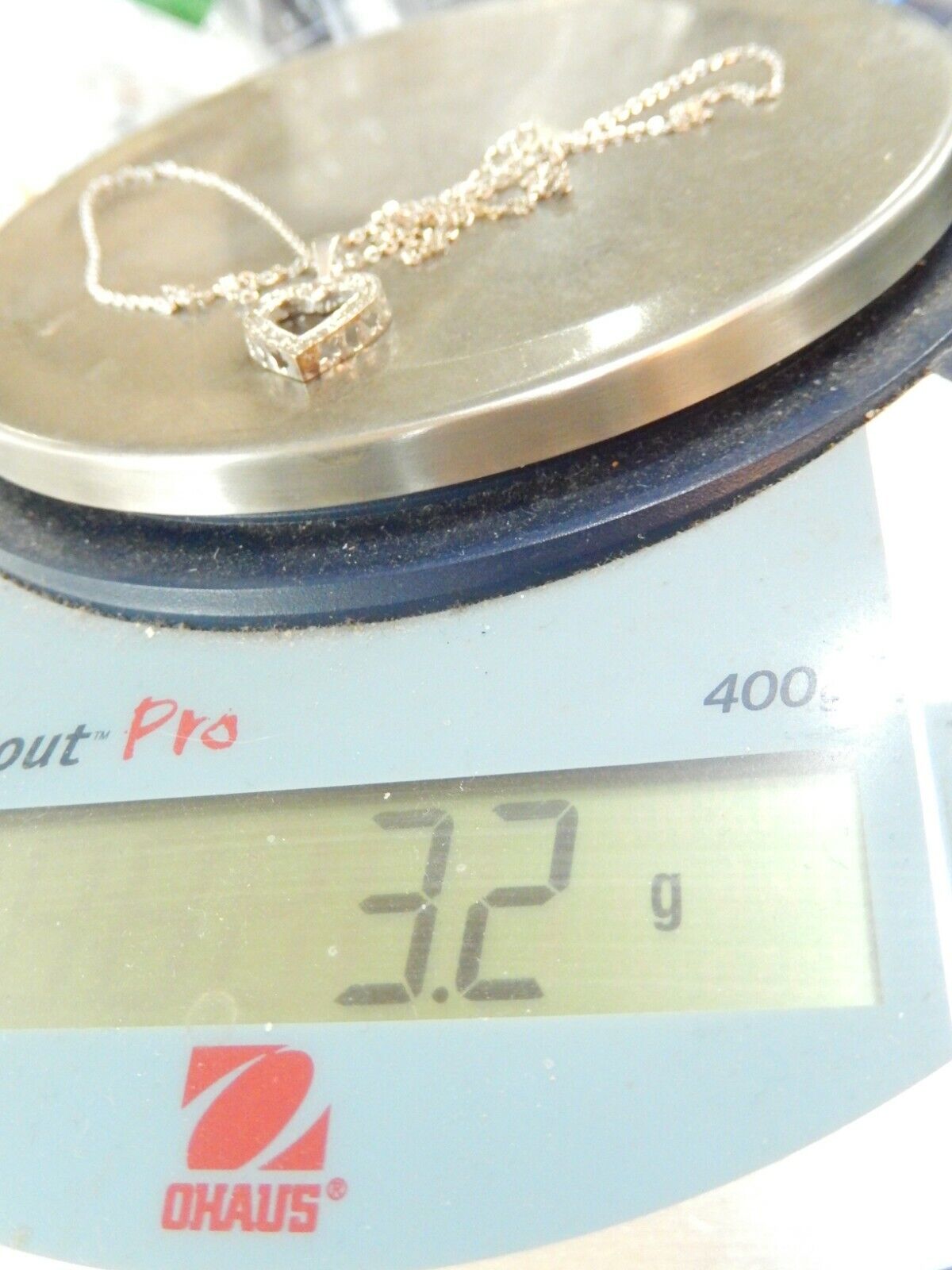 10K White Gold Open Heart Diamond Pendant with 18" Chain