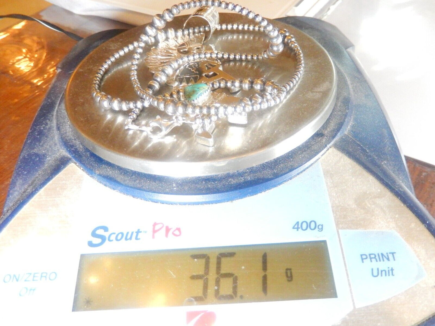 *VINTAGE* LARGE Navajo Sterling Turquoise Kokopelli Pendant Artist A. MARIAN