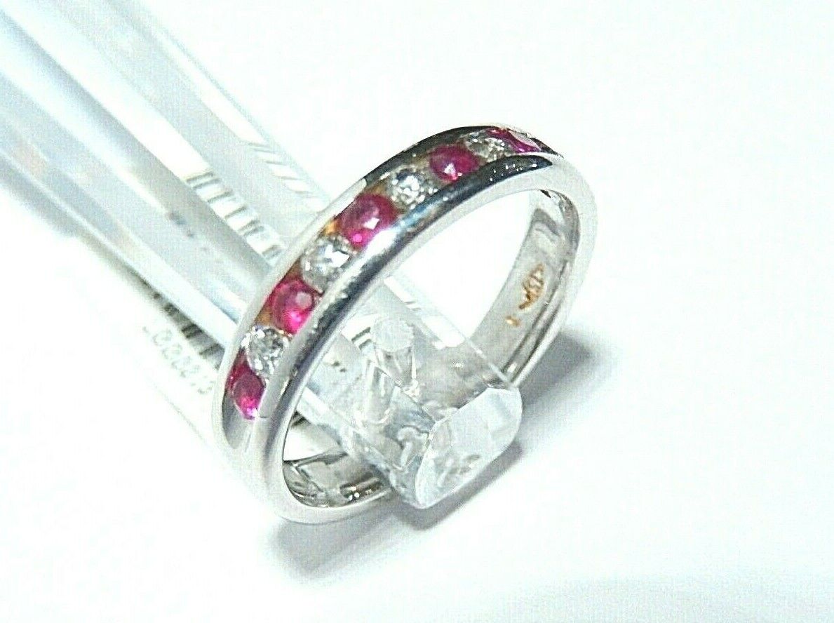 VINTAGE 14K White Gold Genuine .50CT Natural VS Diamond/ Ruby 4mm Band Size 7.5