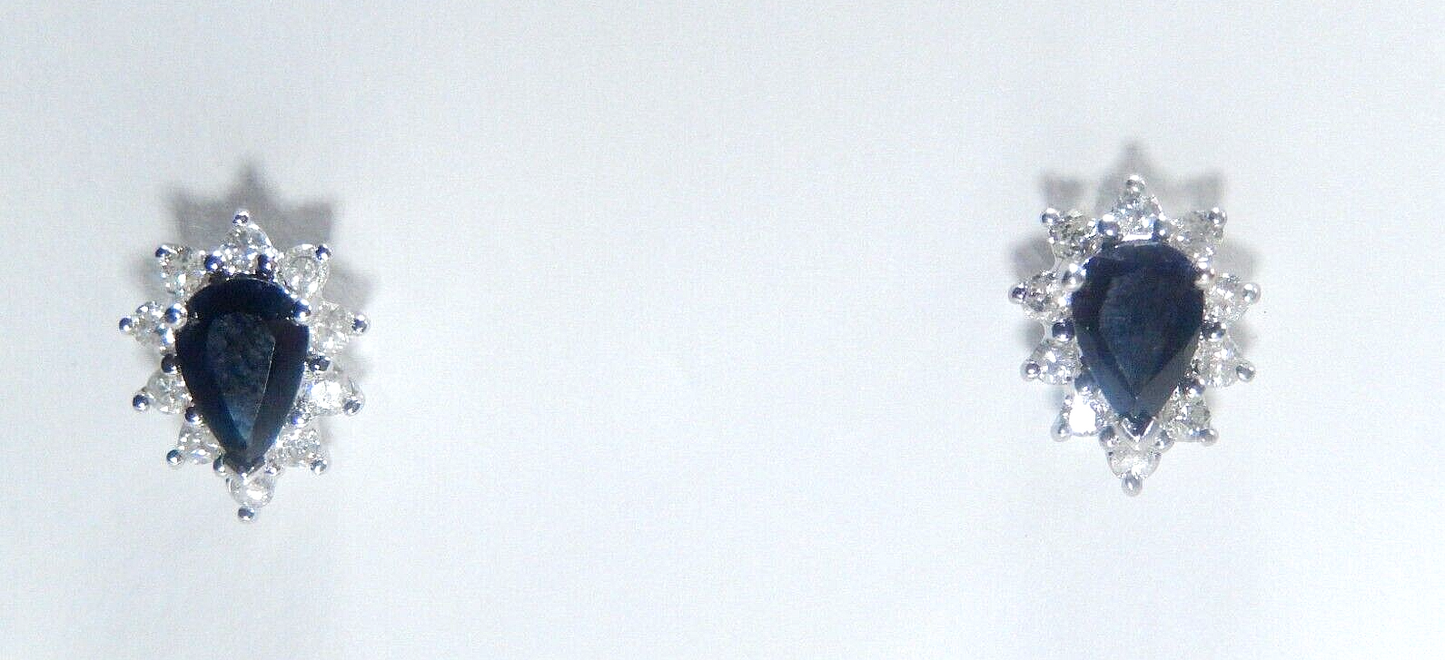 *VINTAGE* 14K White Gold 1.25CT Natural Diamonds & Sapphire Halo Stud Earrings