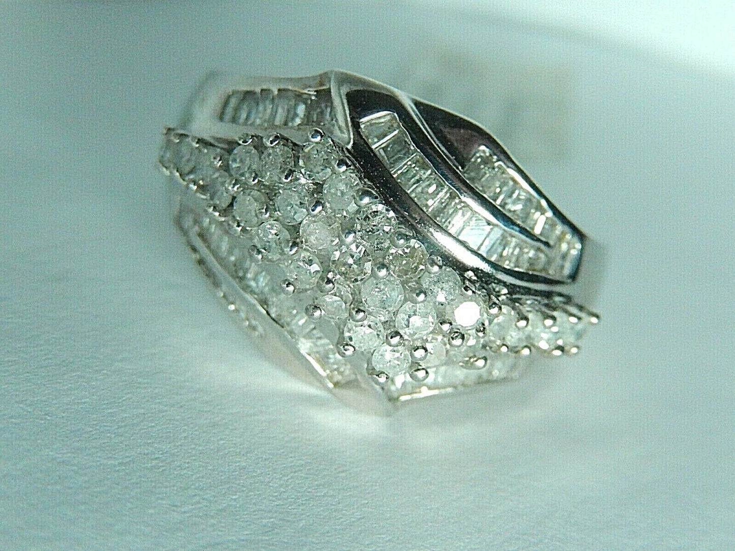 10K White Gold 1.00 CT Natural Diamond Criss-Cross Anniversary/Wedding Ring Sz7