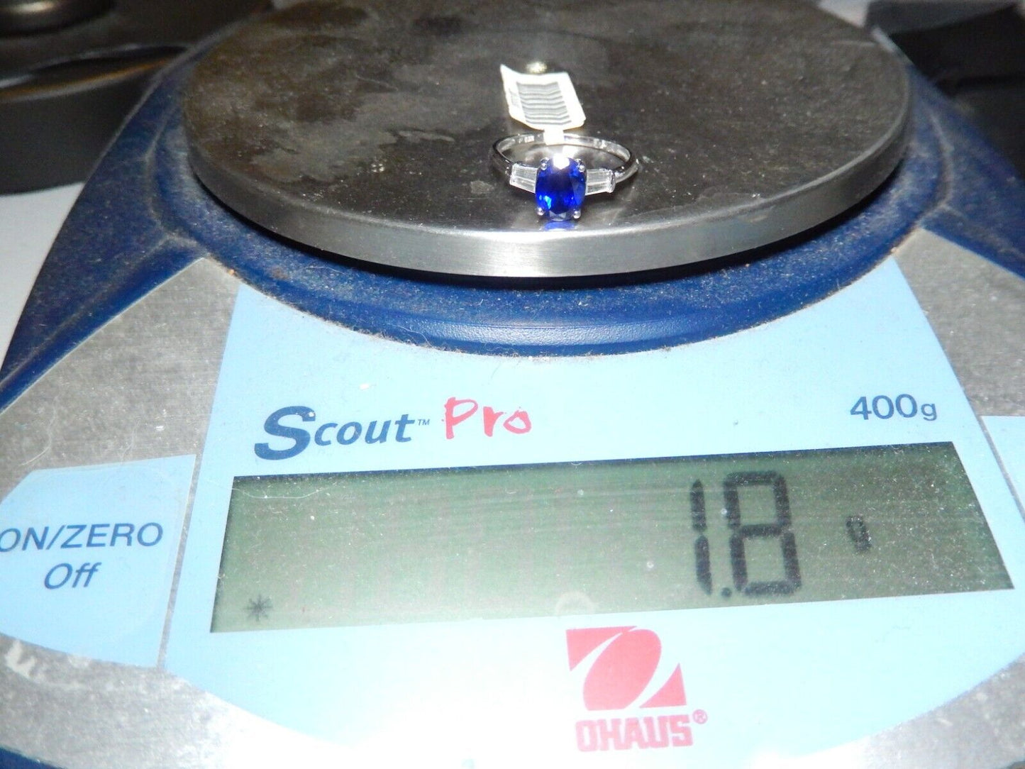 *NWT* 10k White Gold 1.5 CT Lab Created Blue and White Sapphire Ring Size 7.25