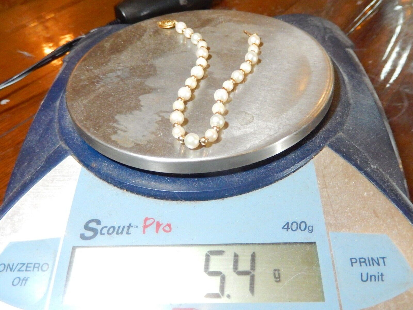 *VINTAGE* 14K Yellow Gold 3mm BEADS & 5.5mm Round Pearl Bracelet 7"
