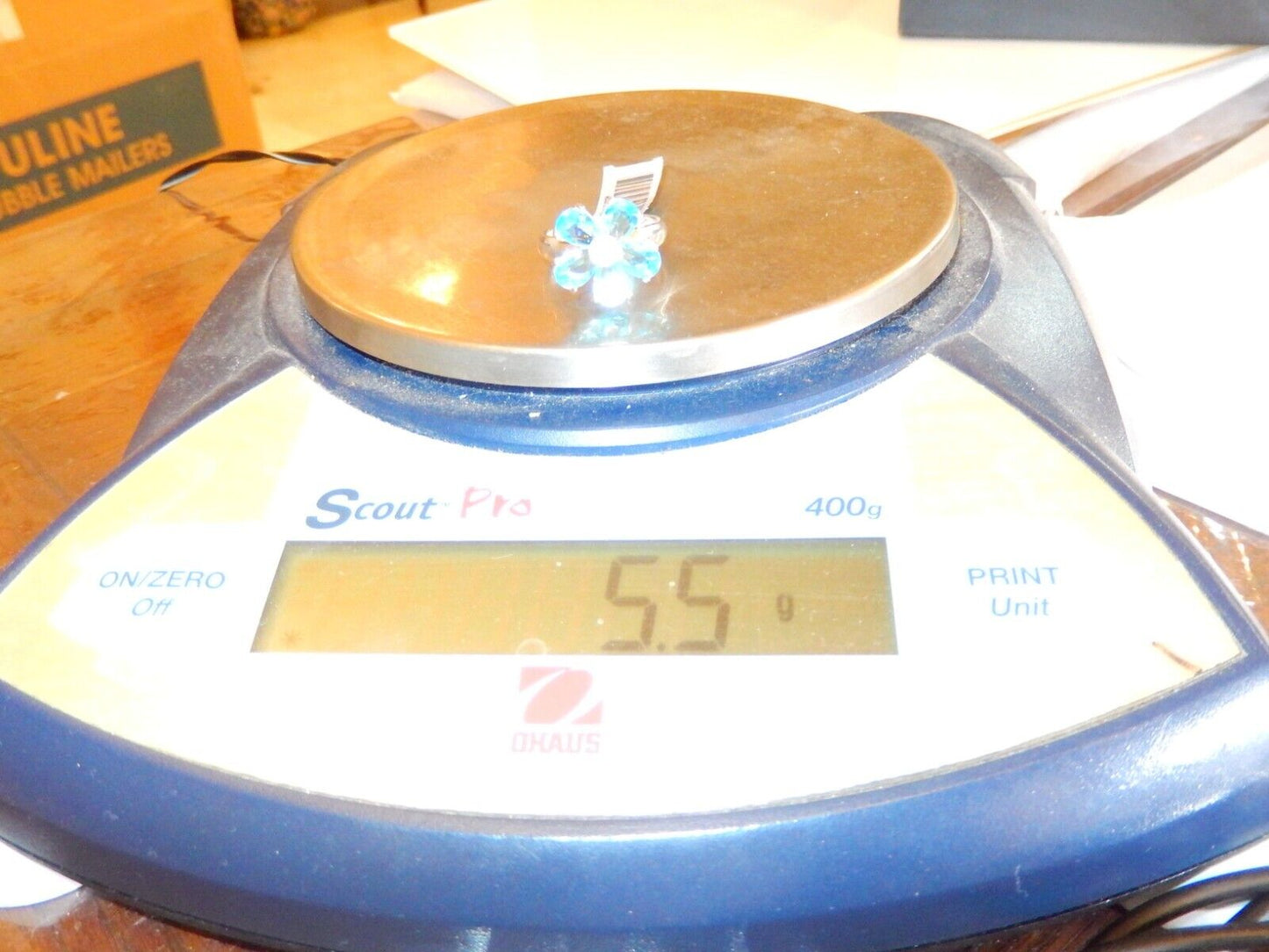 *VINTAGE* 925 Sterling Silver Flower Cluster London Blue Topaz Ring Size 7
