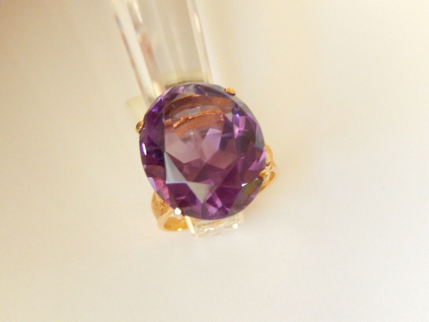 *VINTAGE* 14K Yellow Gold 11.00 CT Oval Natural Amethyst Ring Size 5.5