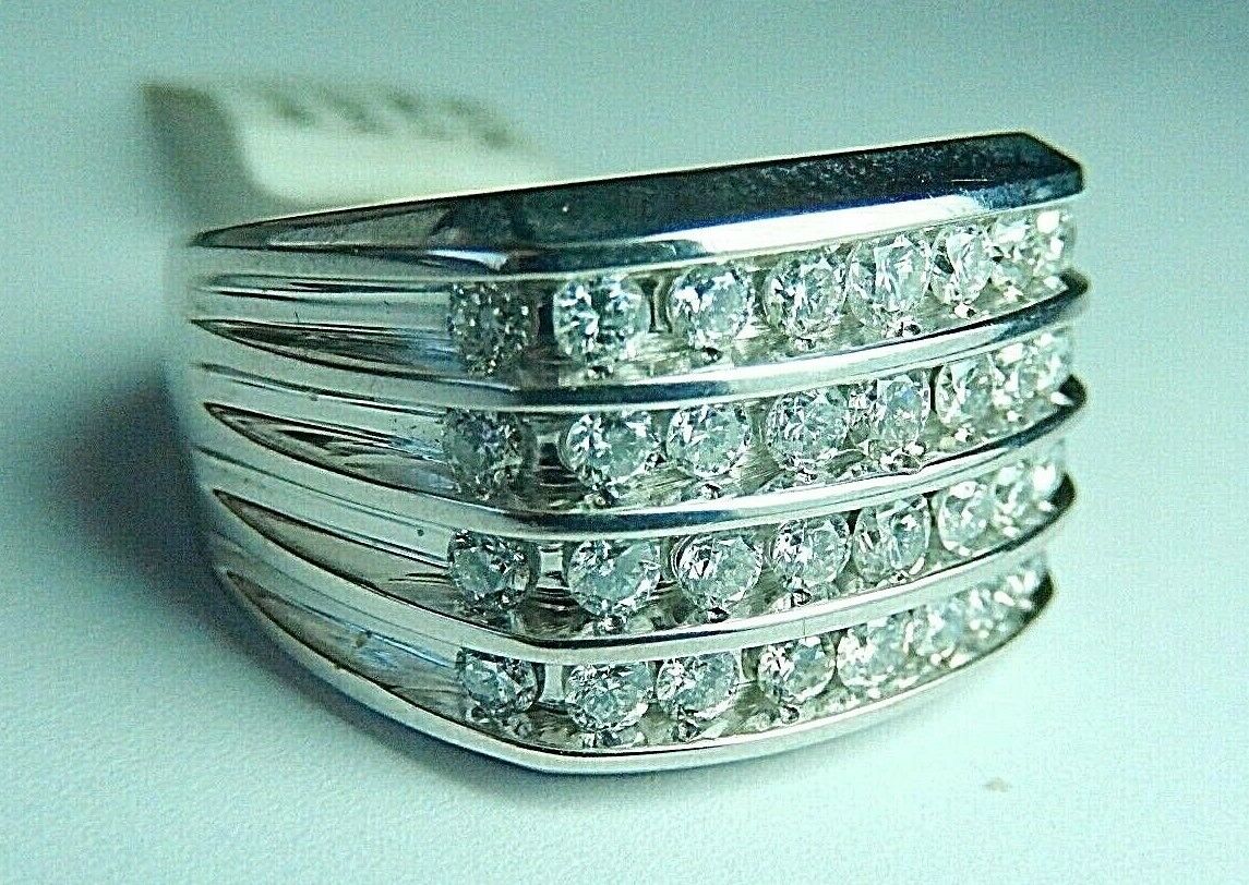 MENS Wide 15mm Solid10K White Gold 2.5CT NATURAL VS Diamond Ring Sz 10