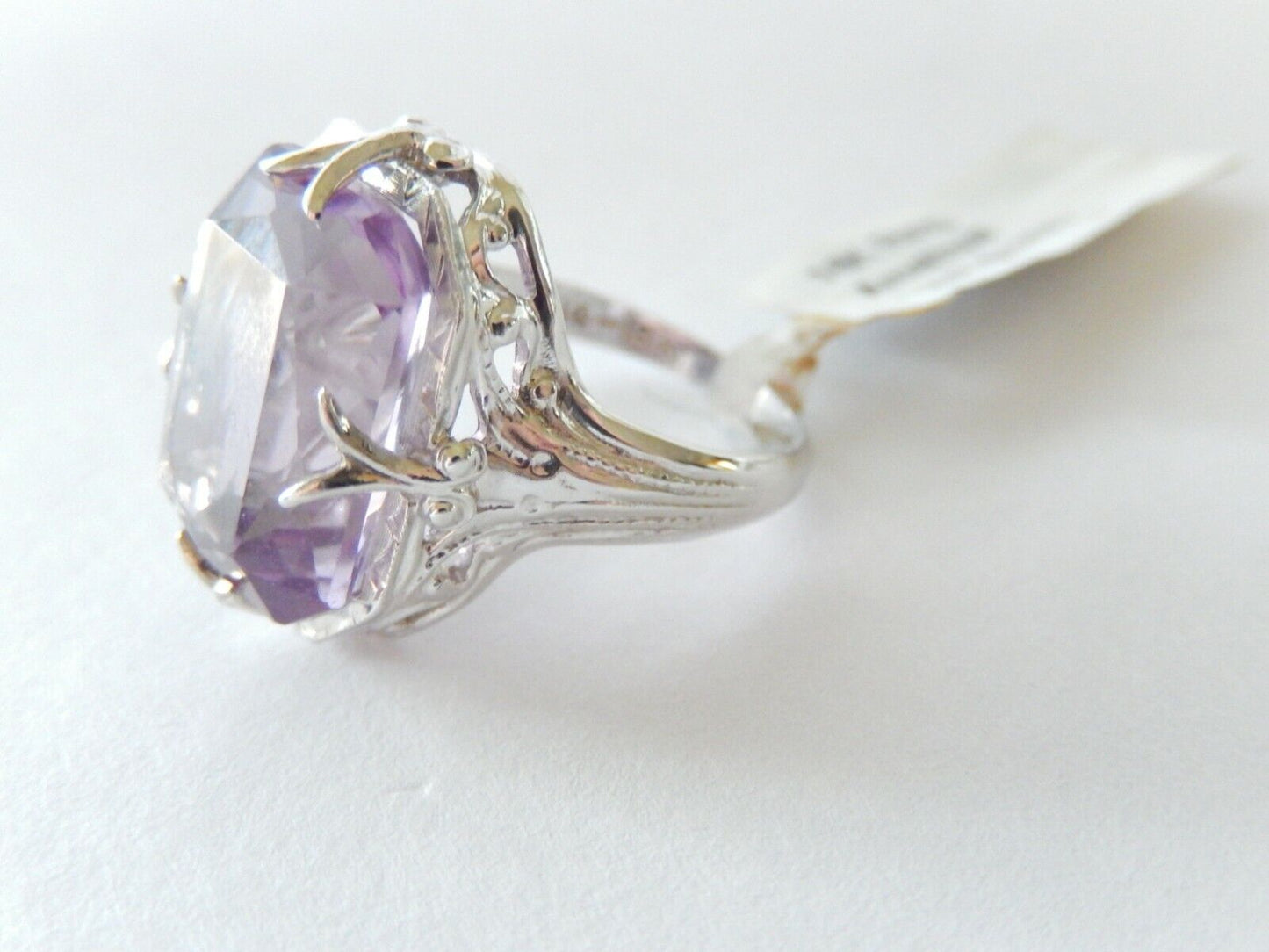 *VINTAGE* 18K White Gold Art Deco 7CT Emerald Cut Amethyst Gemstone Ring Sz 4.75