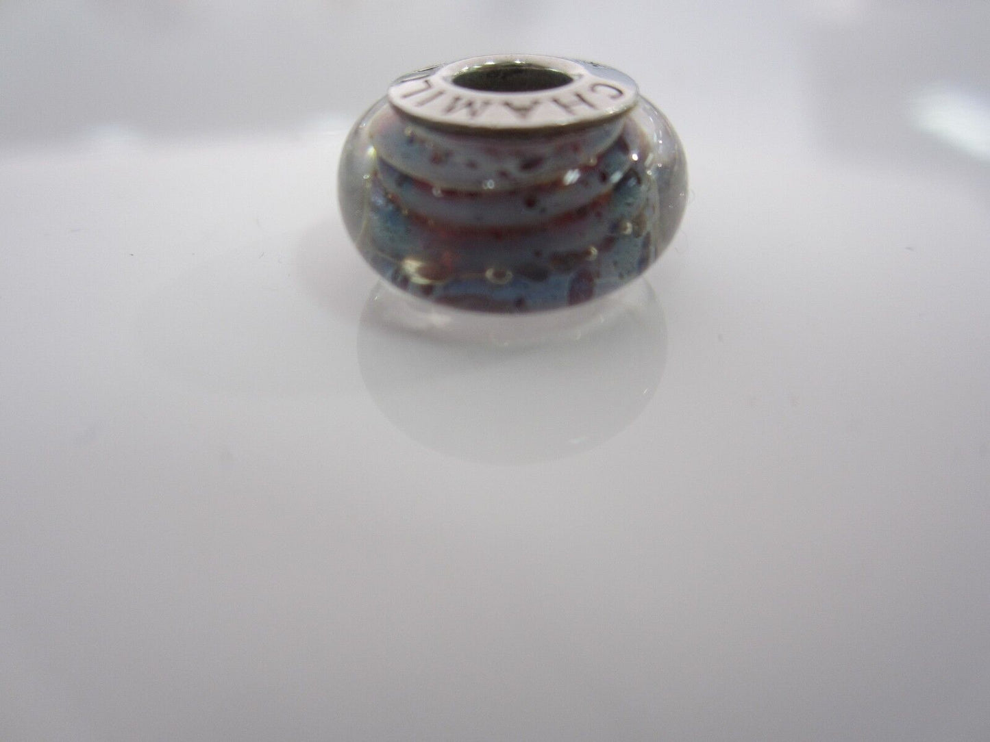 Authentic Chamilia Sterling Silver Murano Ink Swirl Bead RETIRED
