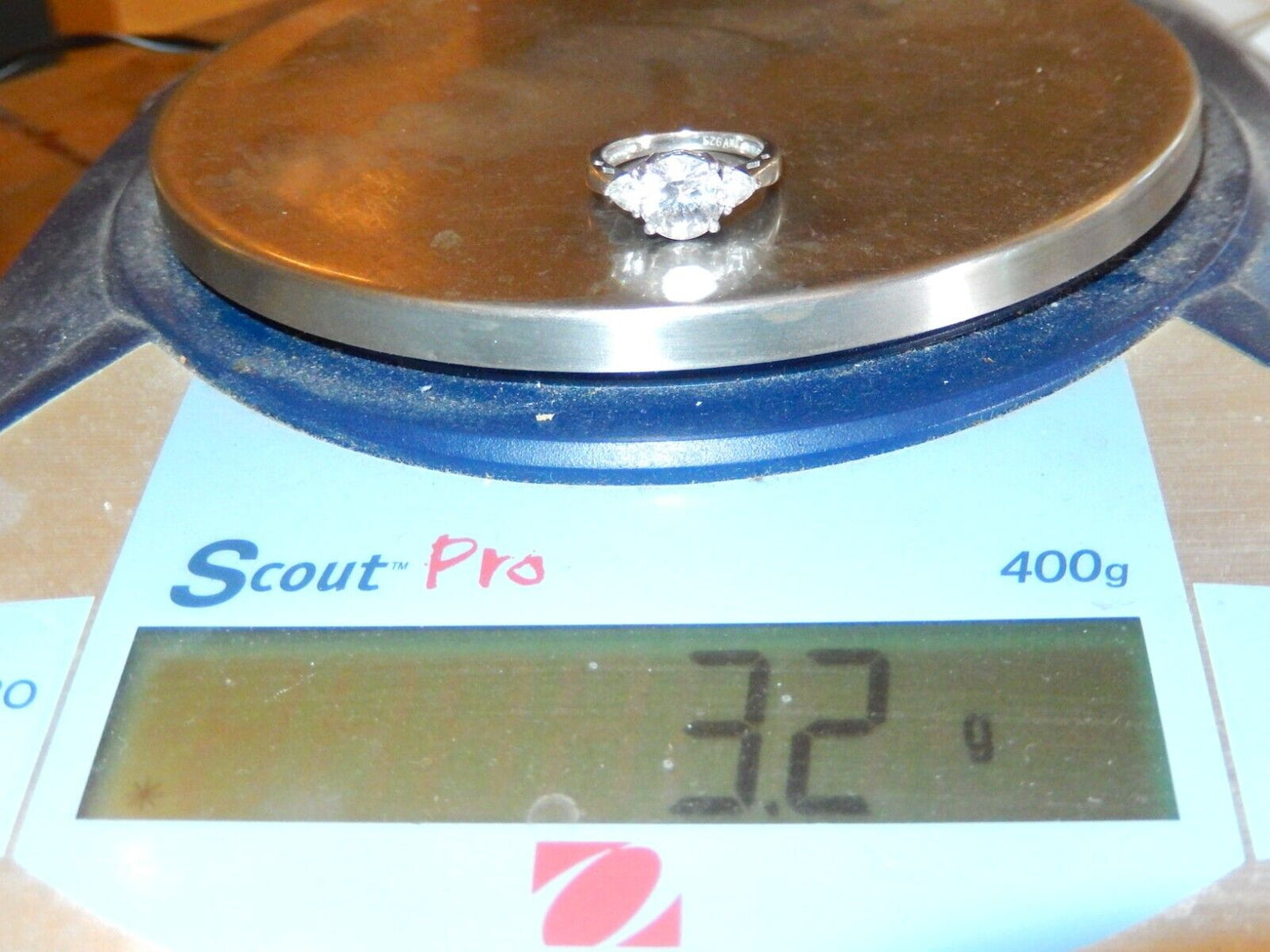 *VINTAGE* Sterling Silver Three Stone 2.50 CT Cubic Zirconia CZ Ring Size 5