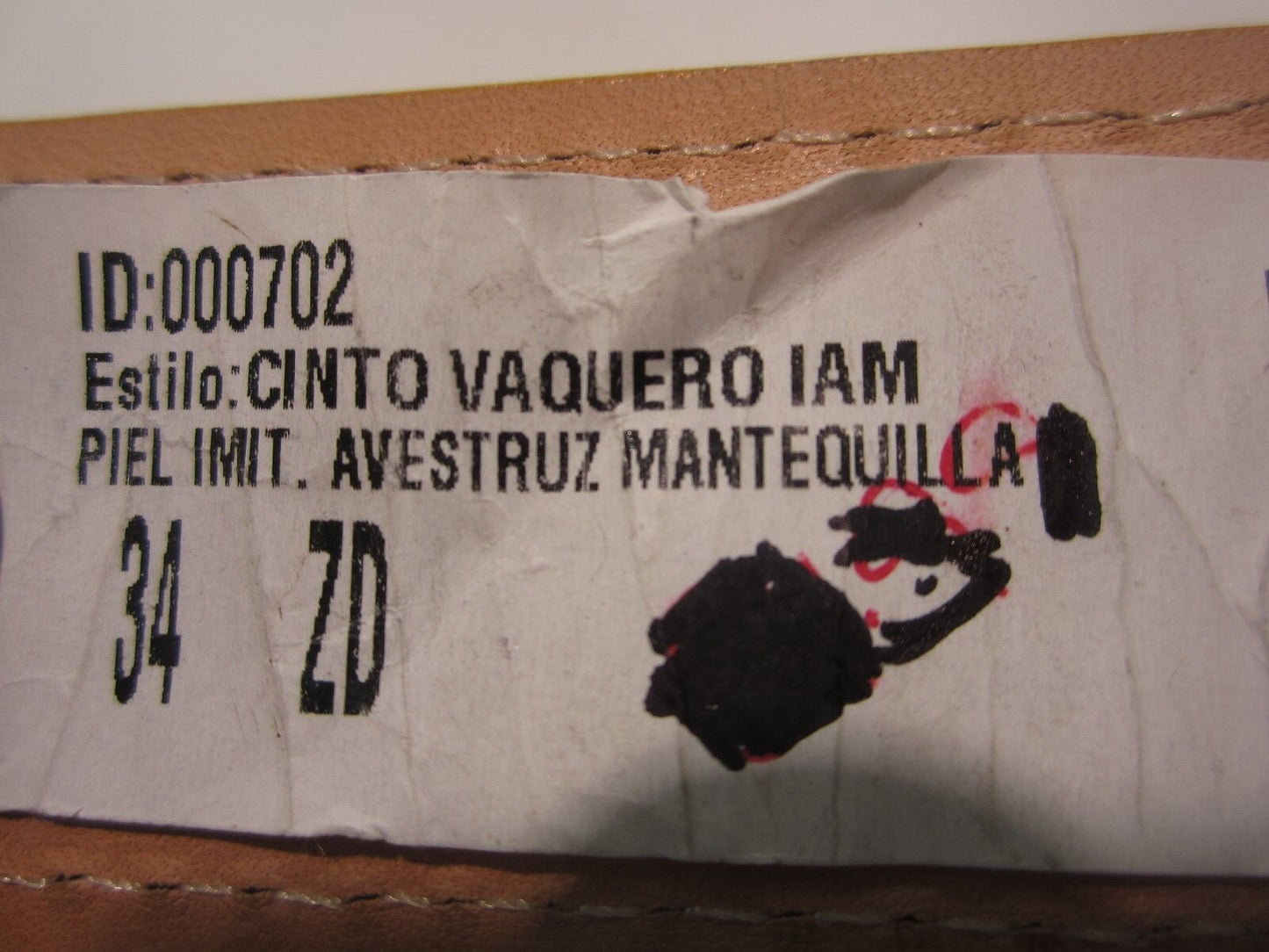 NEW El General Belt Cinto Vaquero Iam Avestruz Mantequilla ID 000702 Size 34