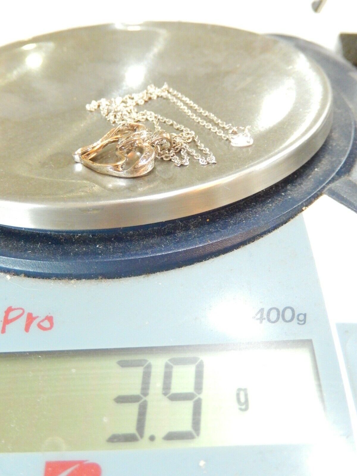 *VINTAGE* 14K Yellow Gold & Sterling .33CT Diamond Cluster Heart Pendant w/18" C