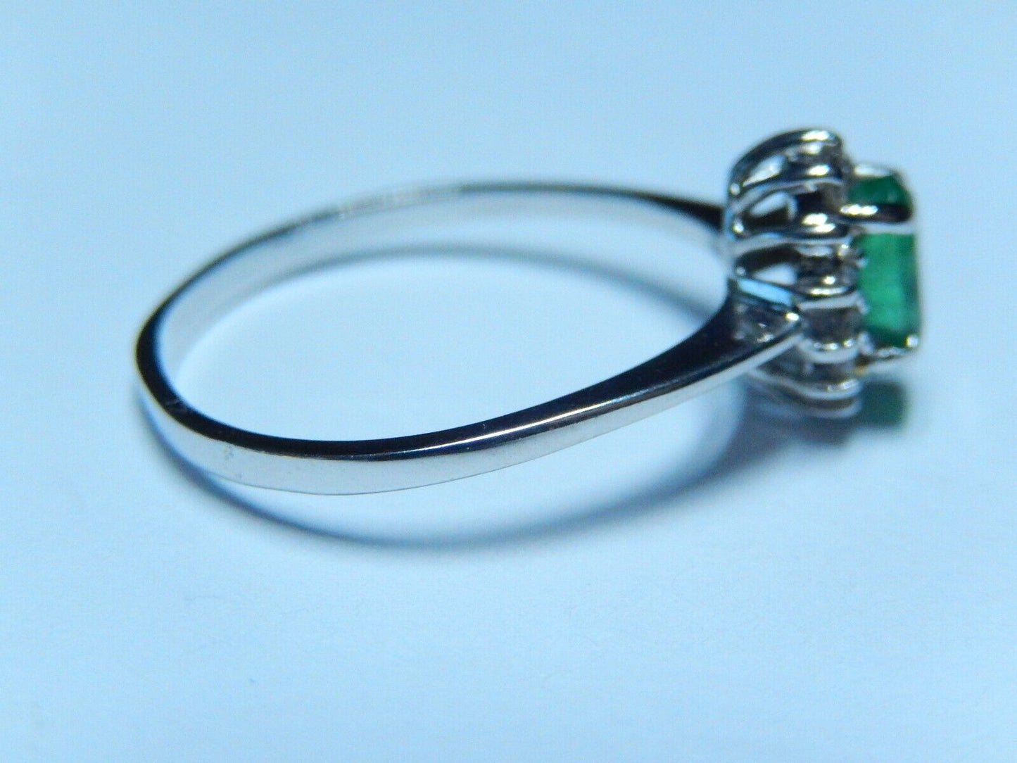 Vintage 1/2Carat Natural Emerald and Diamond Halo Ring 14k White Gold Size 8.25