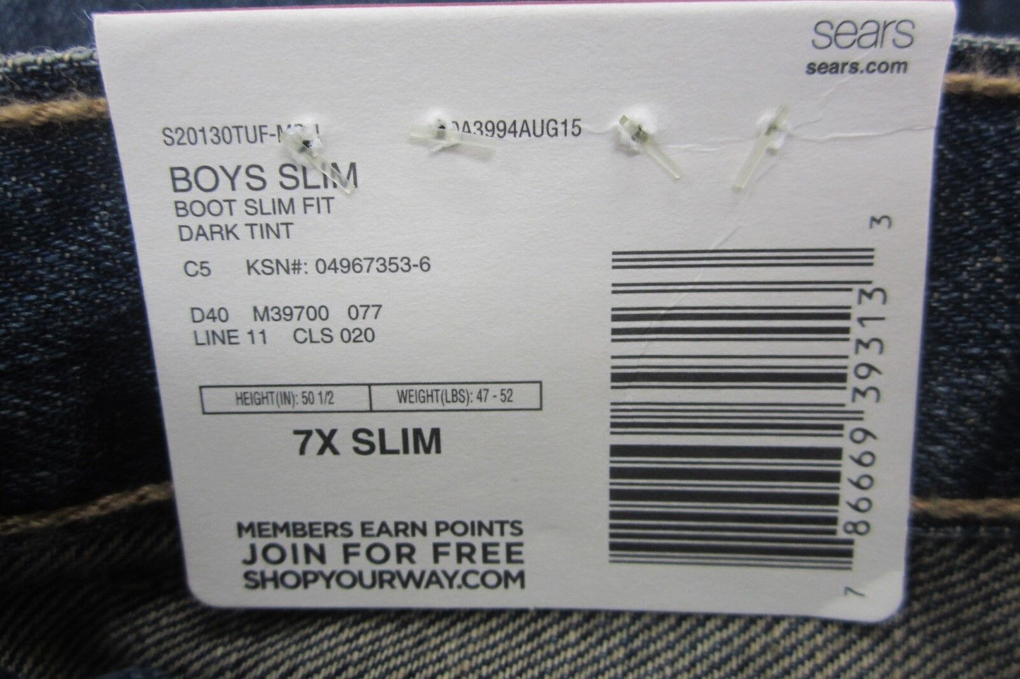 *NWT* Toughskins Boys Slim Bootcut Fit Jeans Sz 7X Slim