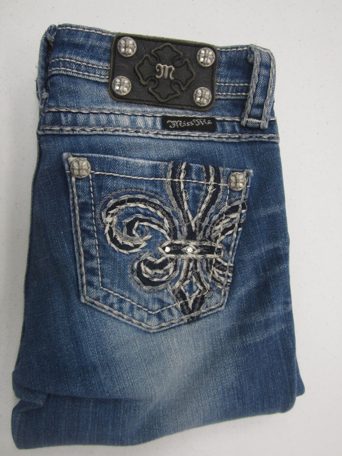 VERY NICE MISS ME GIRLS CAPRI JEANS JK5181P2 EMBROIDERED FLEUR SIZE 14 x 15"L