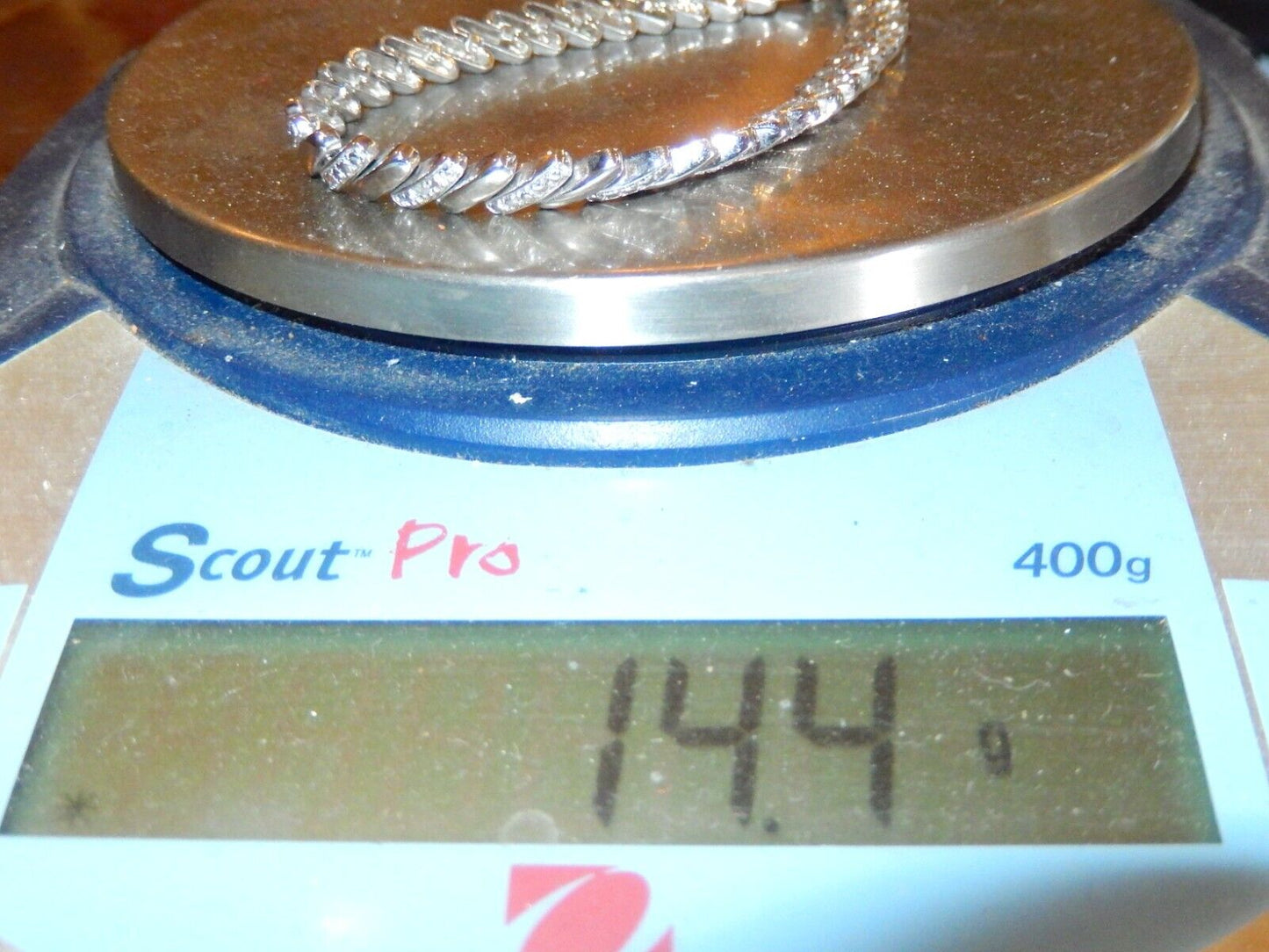 *VINTAGE* Sterling Silver SPARKLING Cubic Zirconia CZ Slant Bar Link Bracelet 7"