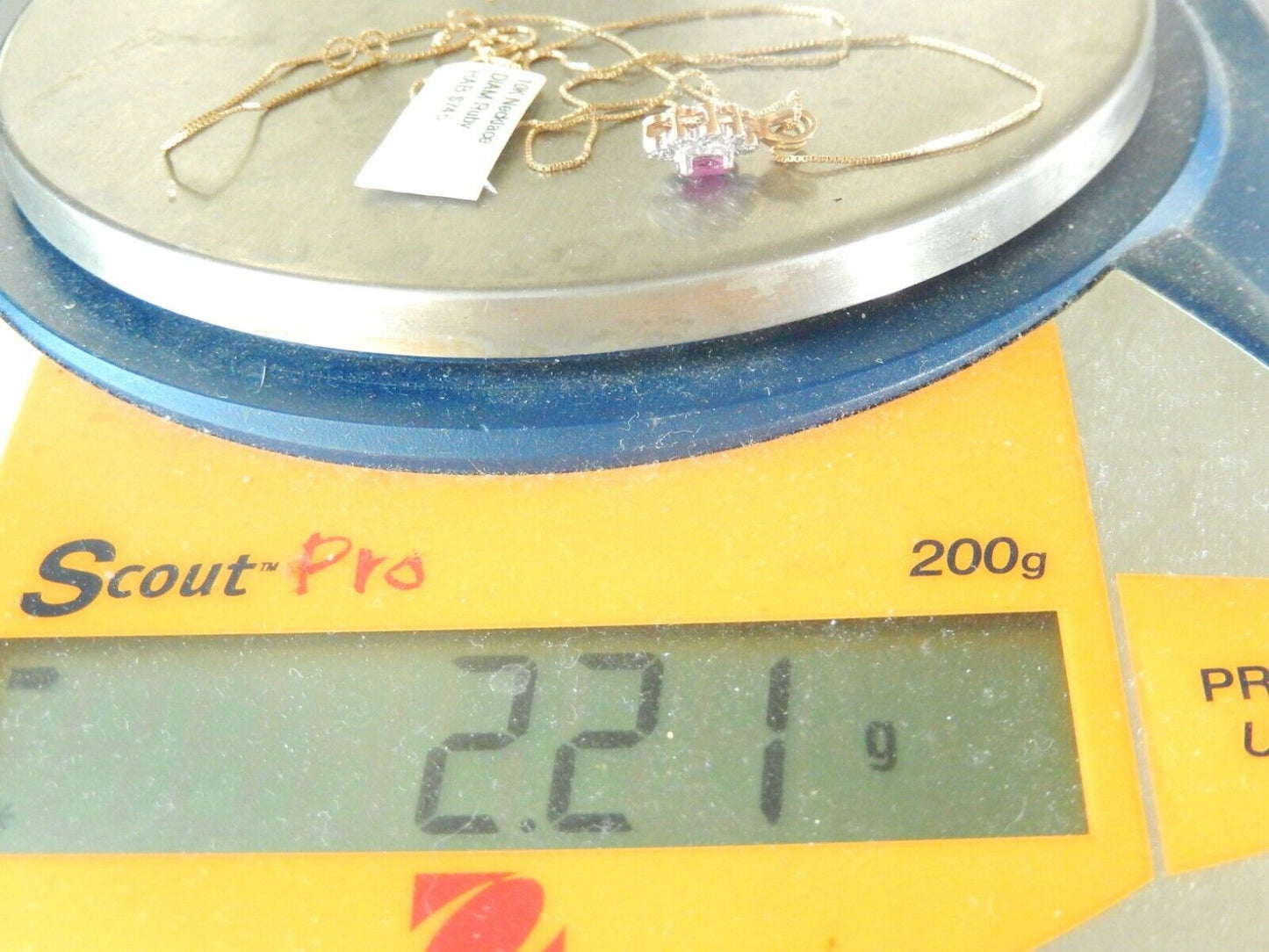*VINTAGE* 14k Yellow Gold Marquise Ruby Pendant w/ 8 Diamond Halo w/18" 14kChain
