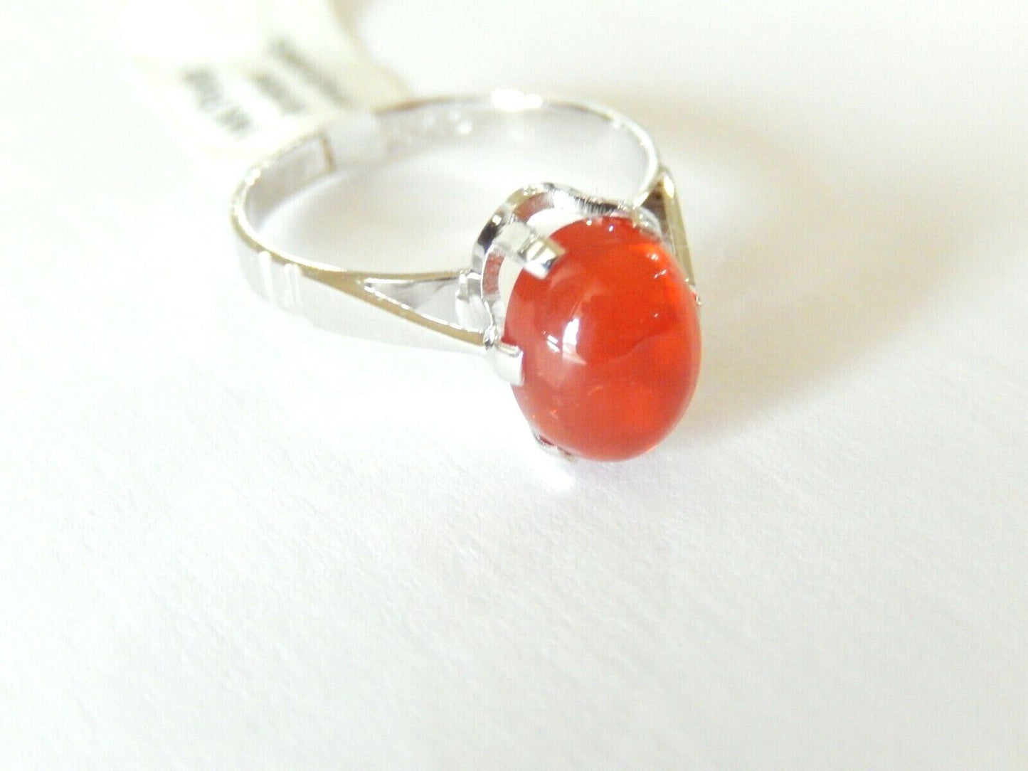 *NWT* 14k White Gold 9mm x 7mm 1CT Cabochon Orange Amber Ring 6.5