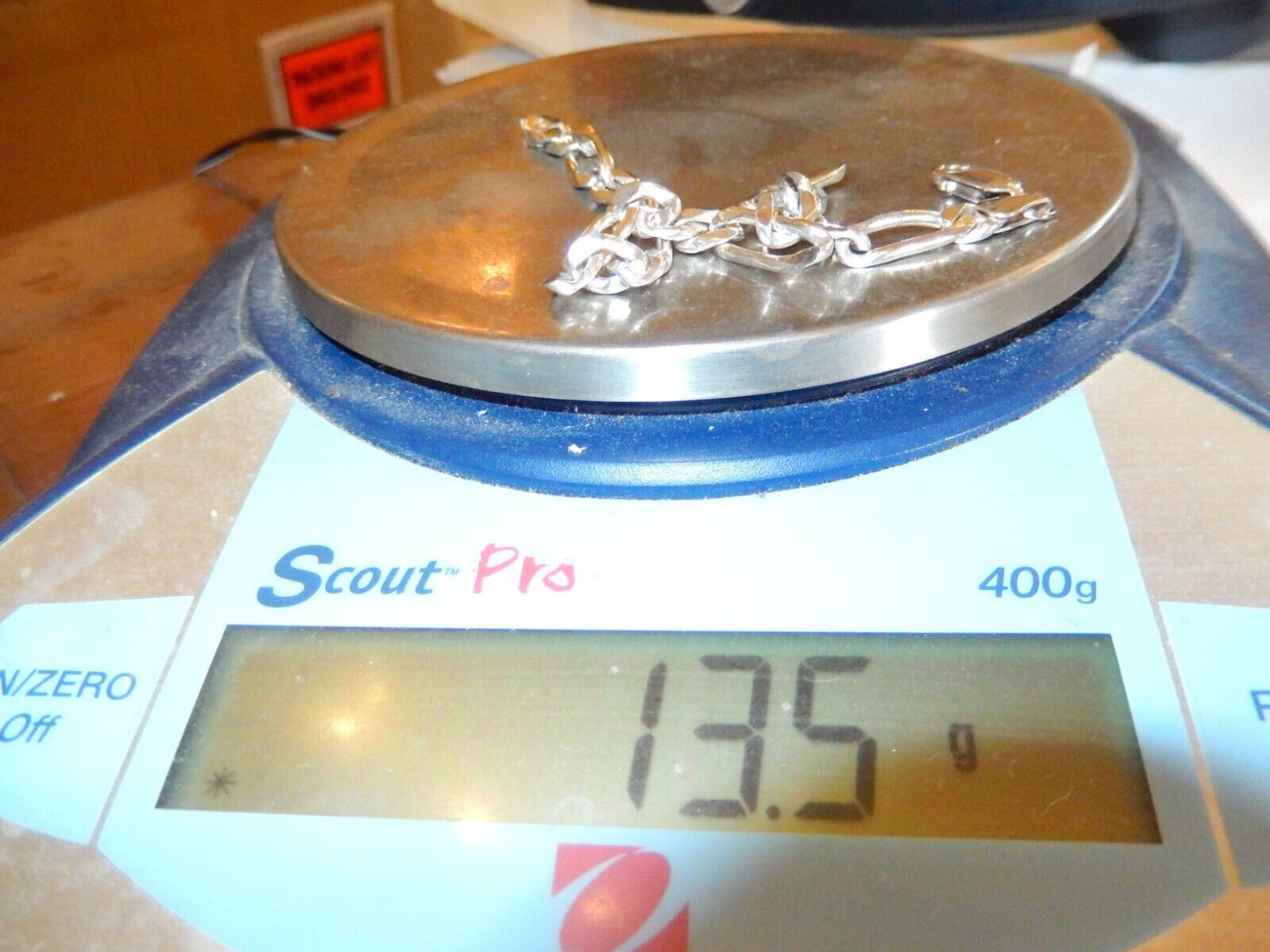 8" Sterling Silver 6.5mm Wide Figaro Link Chain Bracelet 13.5gms