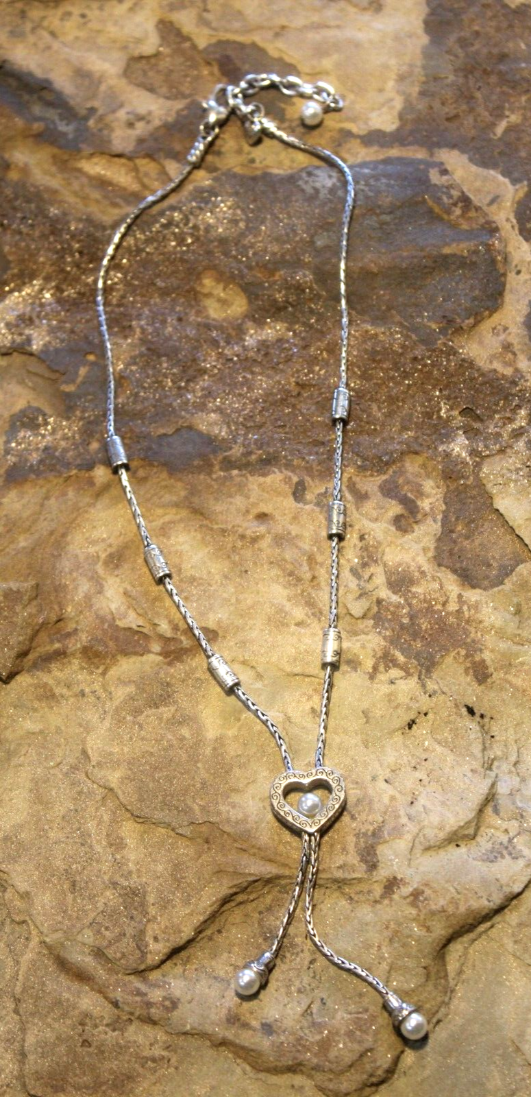 *RETIRED* Brighton Heart Pearl Silver Necklace 16" - 18"
