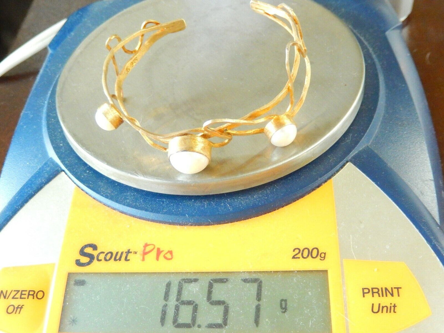 *VINTAGE* Designer JS Handmade Pearl 925 Sterling Silver Jewelry Cuff Bracelet